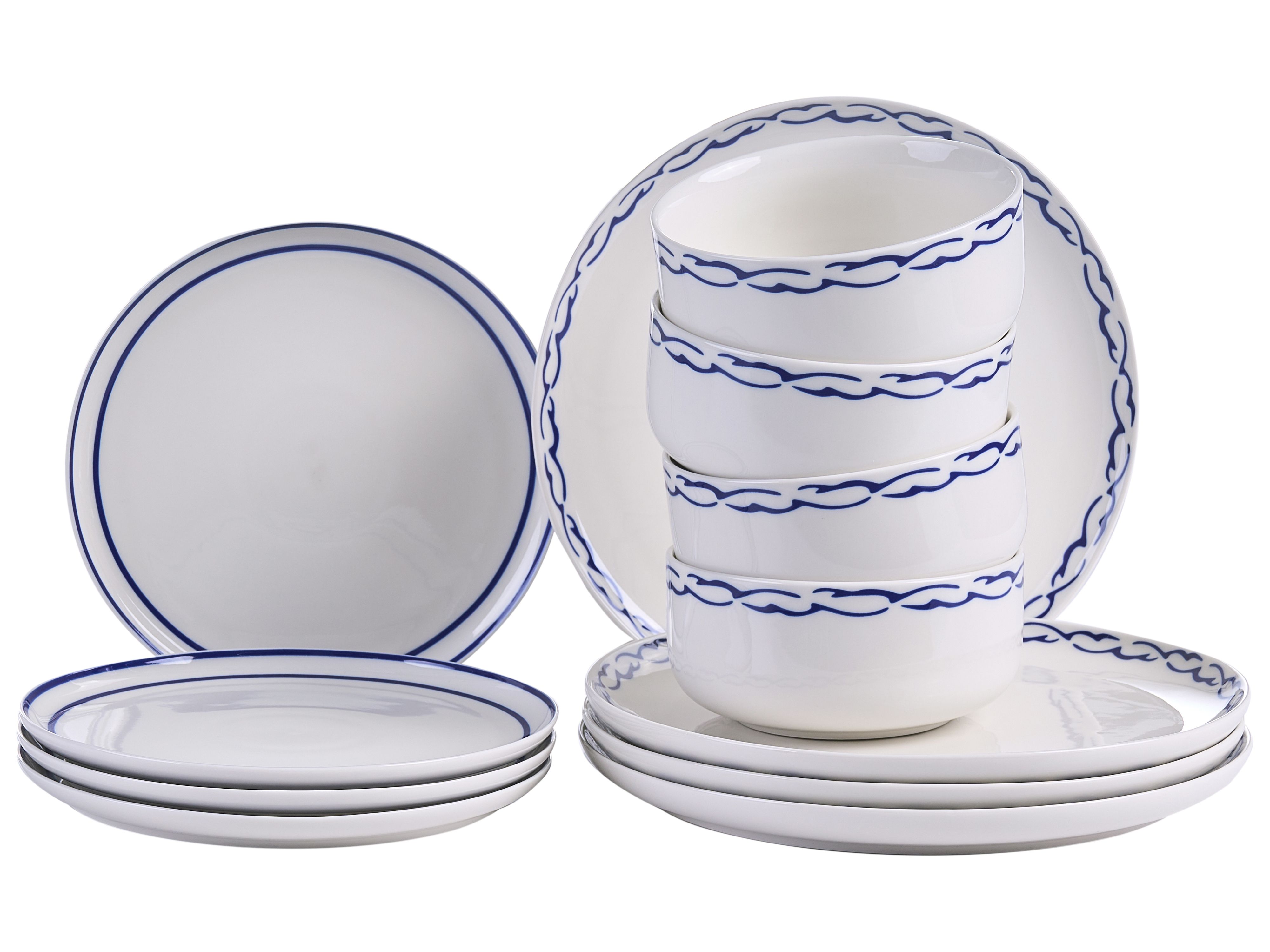 Set of 12 Dinnerware AMCHUR Porcelain White/ Blue