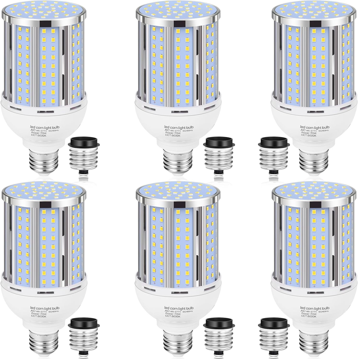 70W LED Corn Light Bulb(6 Pack),(700 Watt Equivalent) Fanless E26/E39 Medium/Large Mogul Base LED Cob Lamp 5000K Daylight 8,800LM for Outdoor Indoor Garage Warehouse Factory Workshop Street Backyard