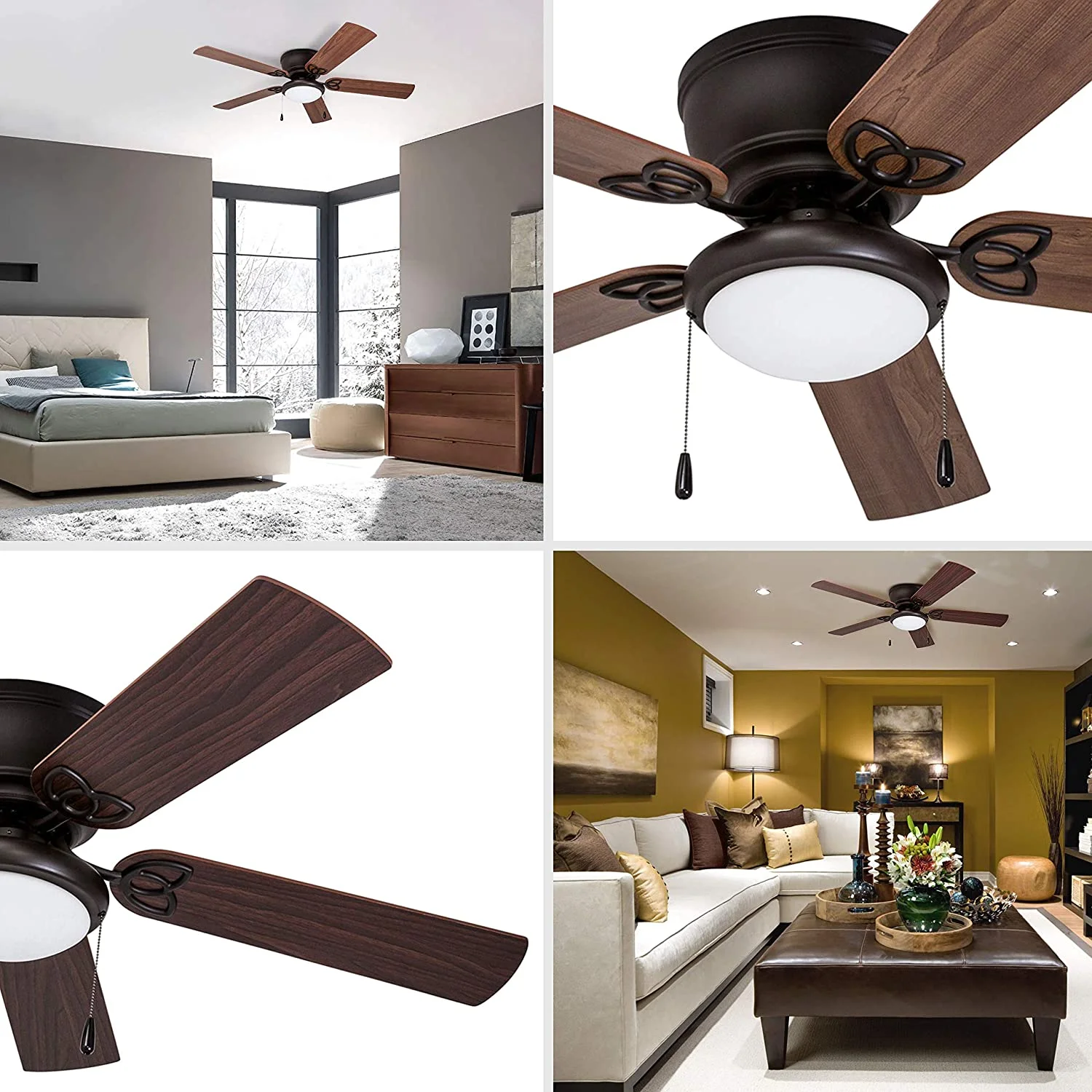Prominence Home 51429 Benton Hugger/Low Profile Ceiling Fan, 52�� Walnut/Maple Blades, LED Globe Light, Bronze