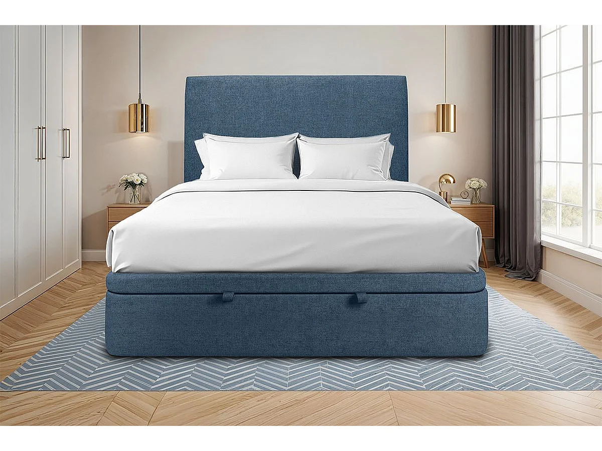 Sommier Coffre Tissu Bleu 160x200 H39cm