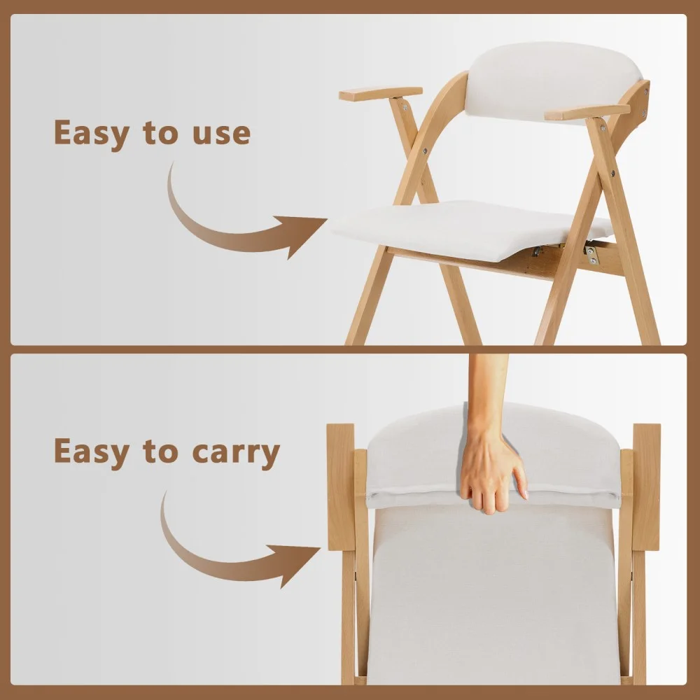 IVV 2-Pack Beechwood Folding Chairs with Cushioned Seat and Backrest, No-Assembly Guest Chairs for Home, Office, or Events (Beige) - Image 7