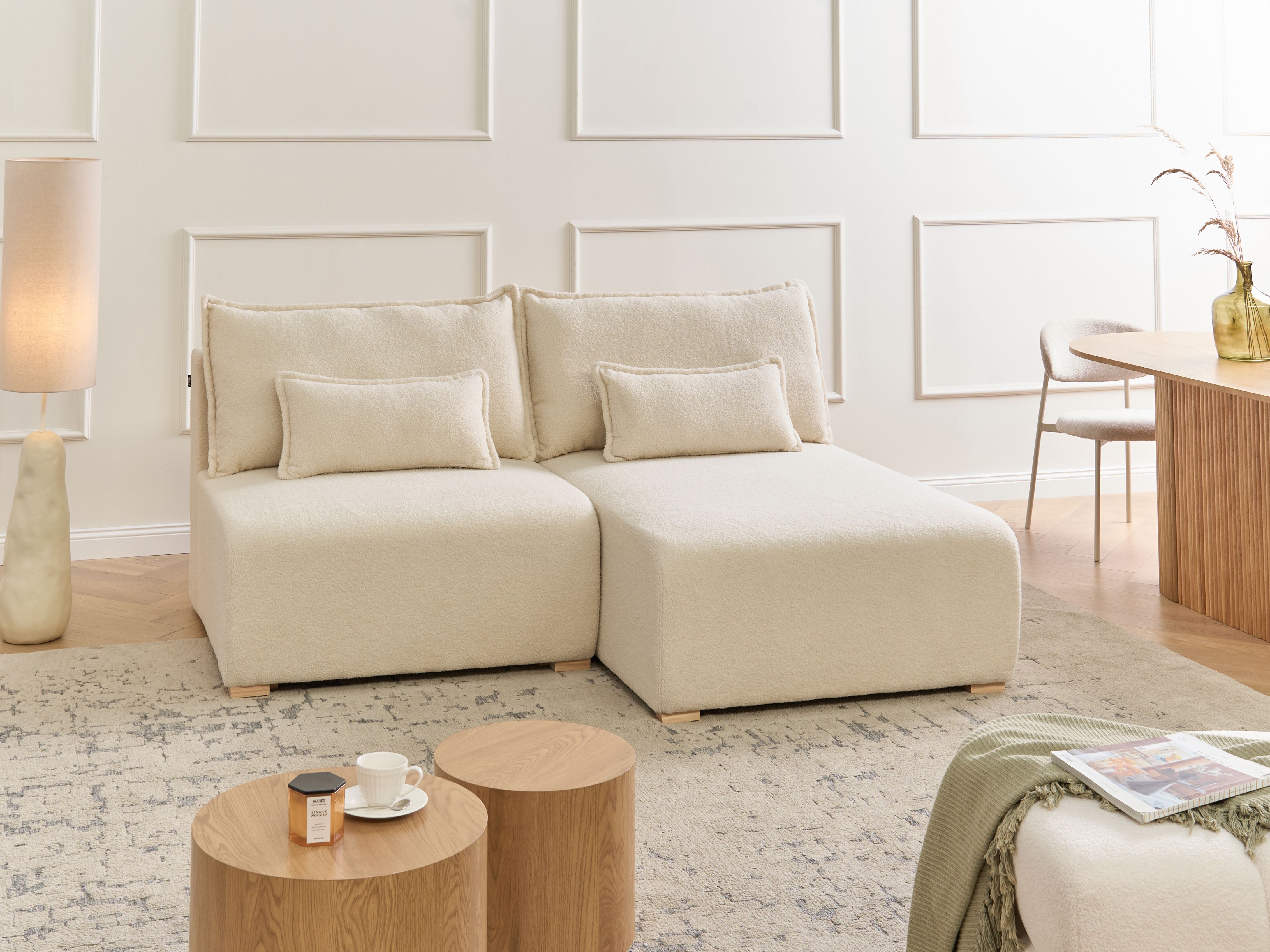 Modular Corner Sofa NERBO Boucle Off-White Left Hand