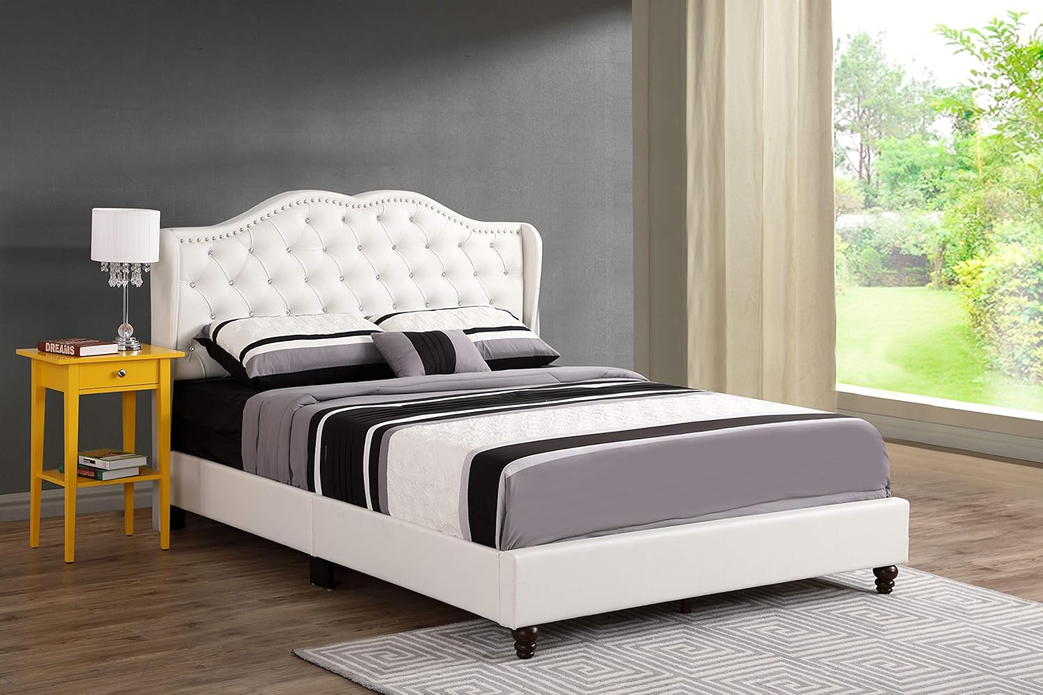 GDFStudio PU Upholstered Bed Frame with Padded Wingback Headboard, Transitional Platform Design, Box Spring Required, Easy Assembly, Full Size Bed for Modern and Classic Bedrooms,50