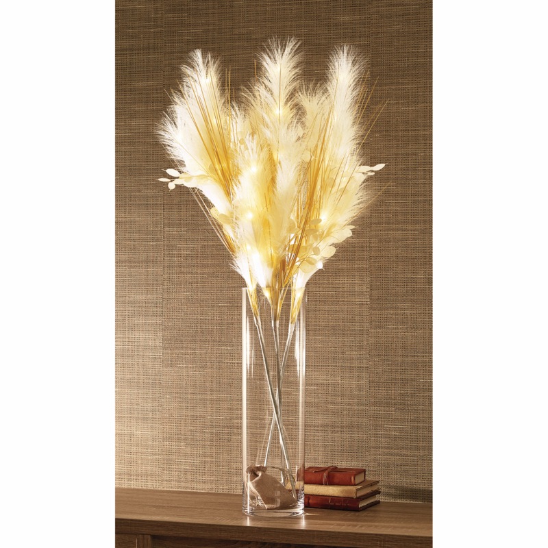 Set of 3 Lit Faux Pampas Grass - MIDNIGHT VELVET CATALOG