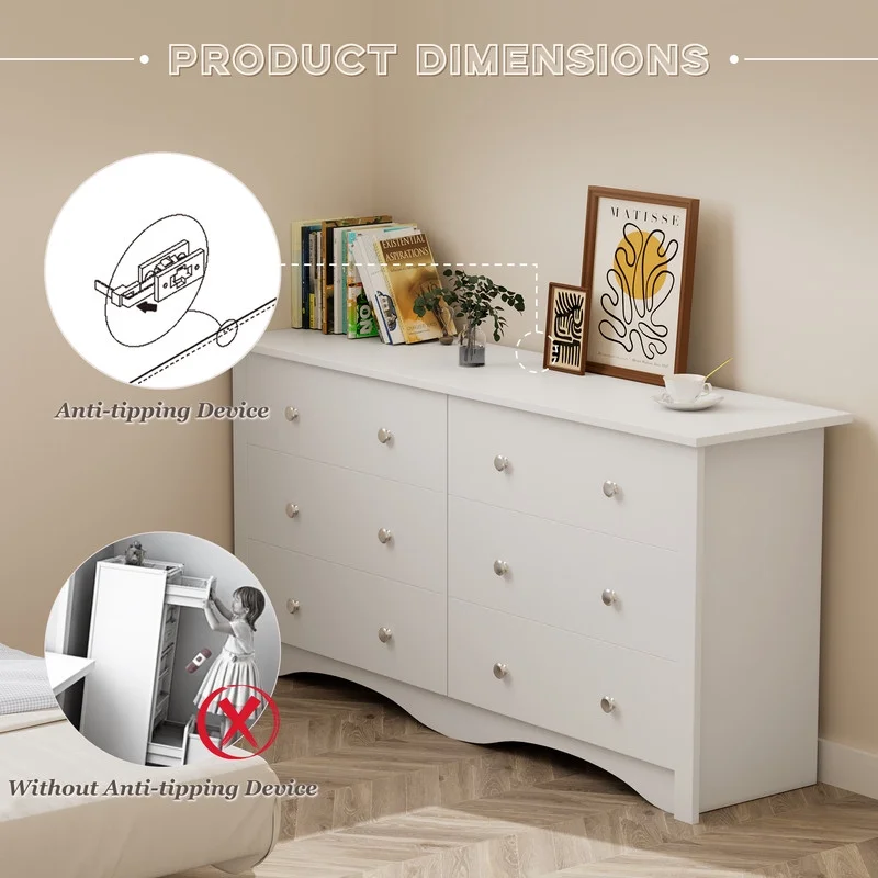 Lumihaven Rustic Modern Chest of 6 Drawers,Extra Wide Double Dresser for Master Bedroom or Nursery Storage,Black - Image 18