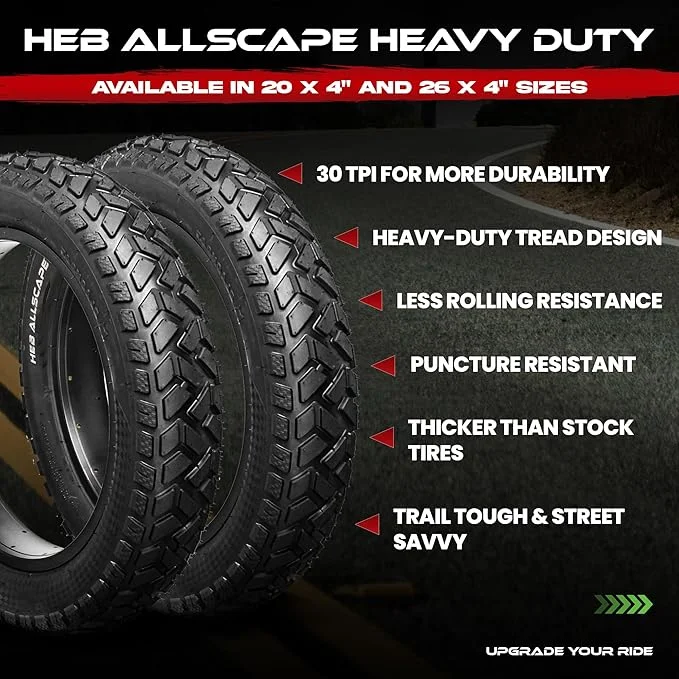 HEB ALLSCAPE Heavy Duty 20x4 Bike Tire + Tube - Includes 2 Tires for Optimal Performance - Image 19