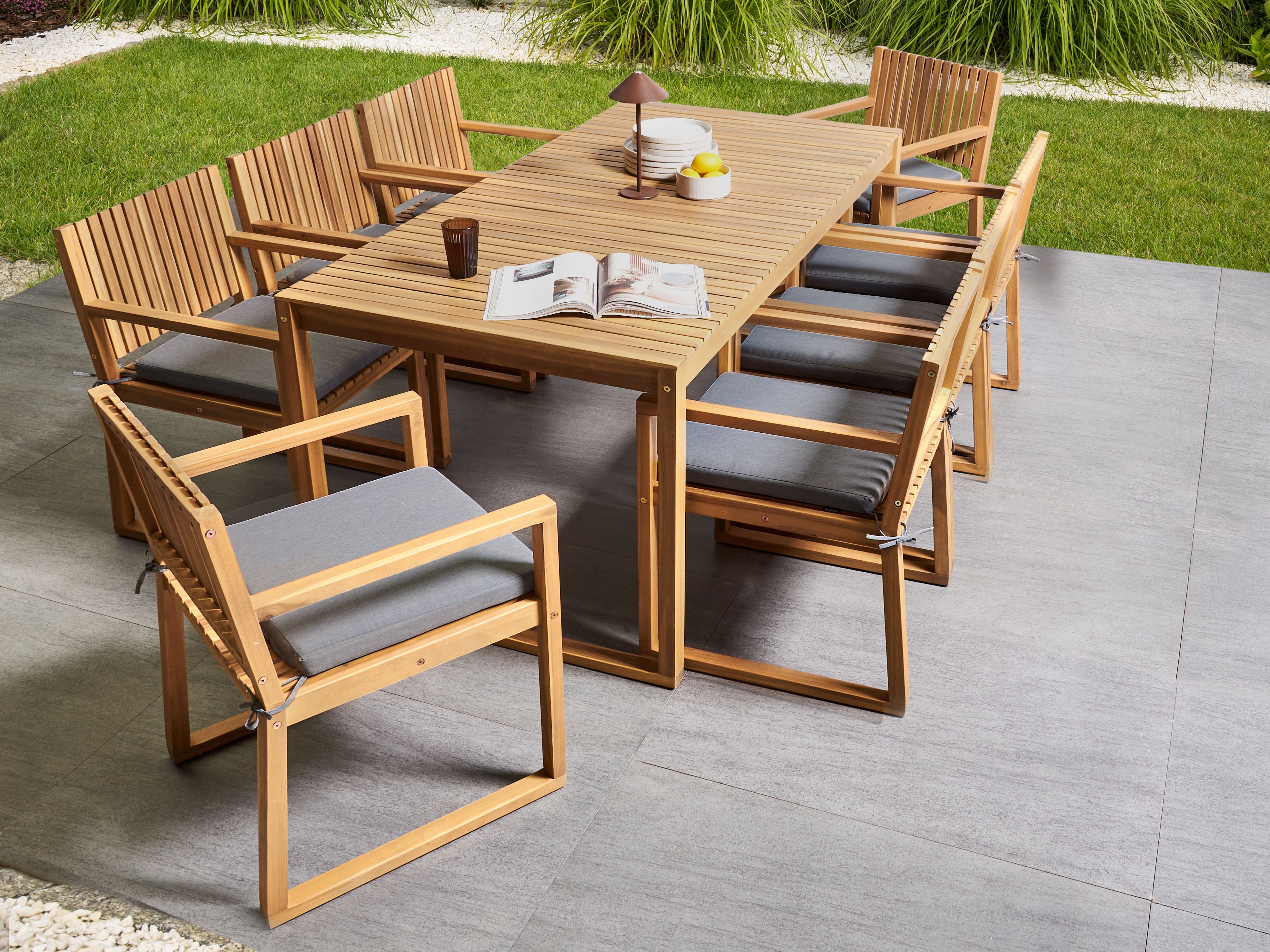 Garden Dining Set 8 Seater SASSARI PREMIUM with Cushions Certified Acacia Wood Grey Melange