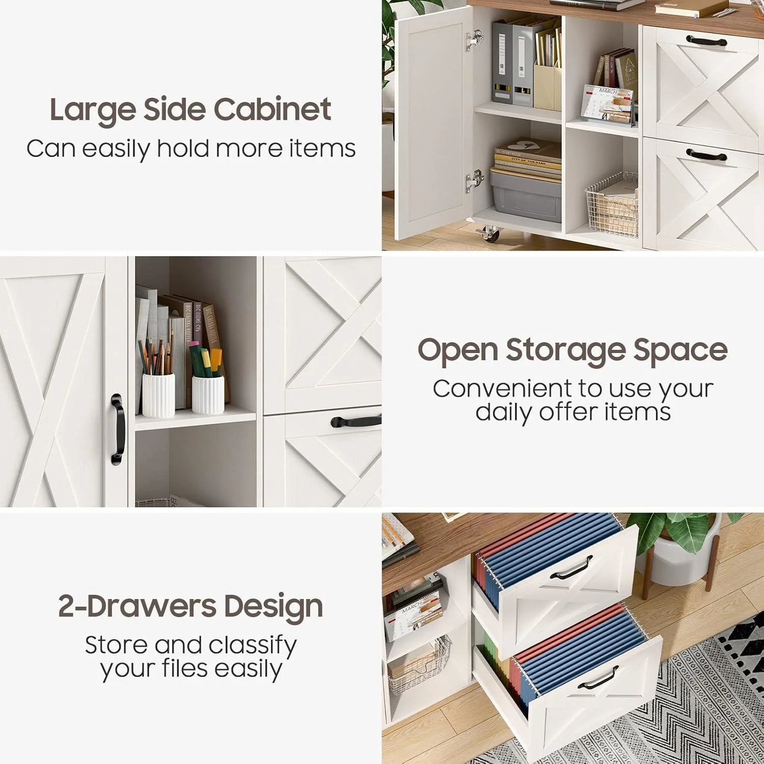 Vabches 2 Drawer Lateral File Cabinet,Mobile Wood office Cabinet for Home Office,Printer Stand with Open Storage Shelves. - Image 13