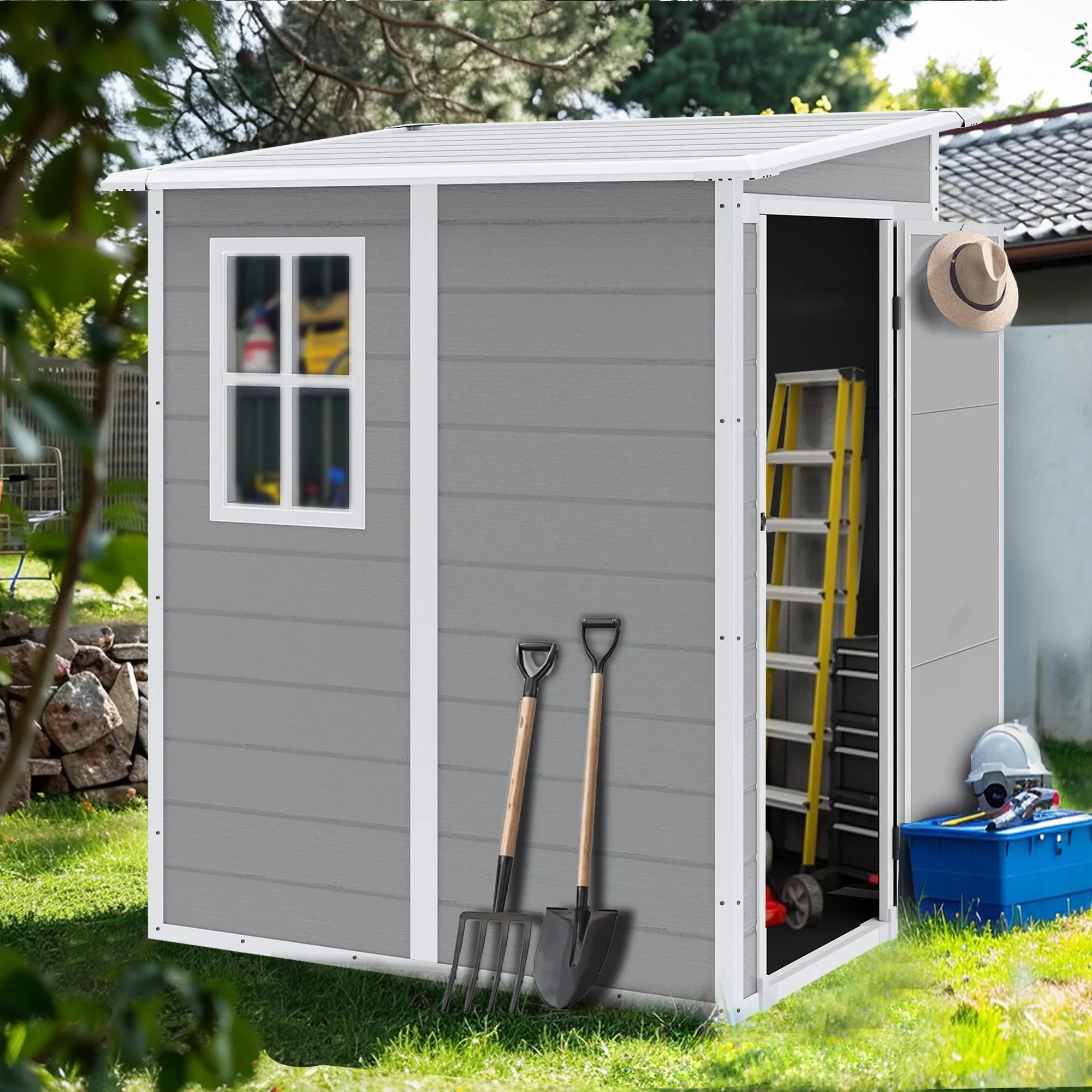 Seizeen Resin Outdoor Storage Shed With Floor, Light Gray, 82 in H - Image 15 Seizeen Resin Outdoor Storage Shed With Floor, Light Gray, 82 in H - Image 15