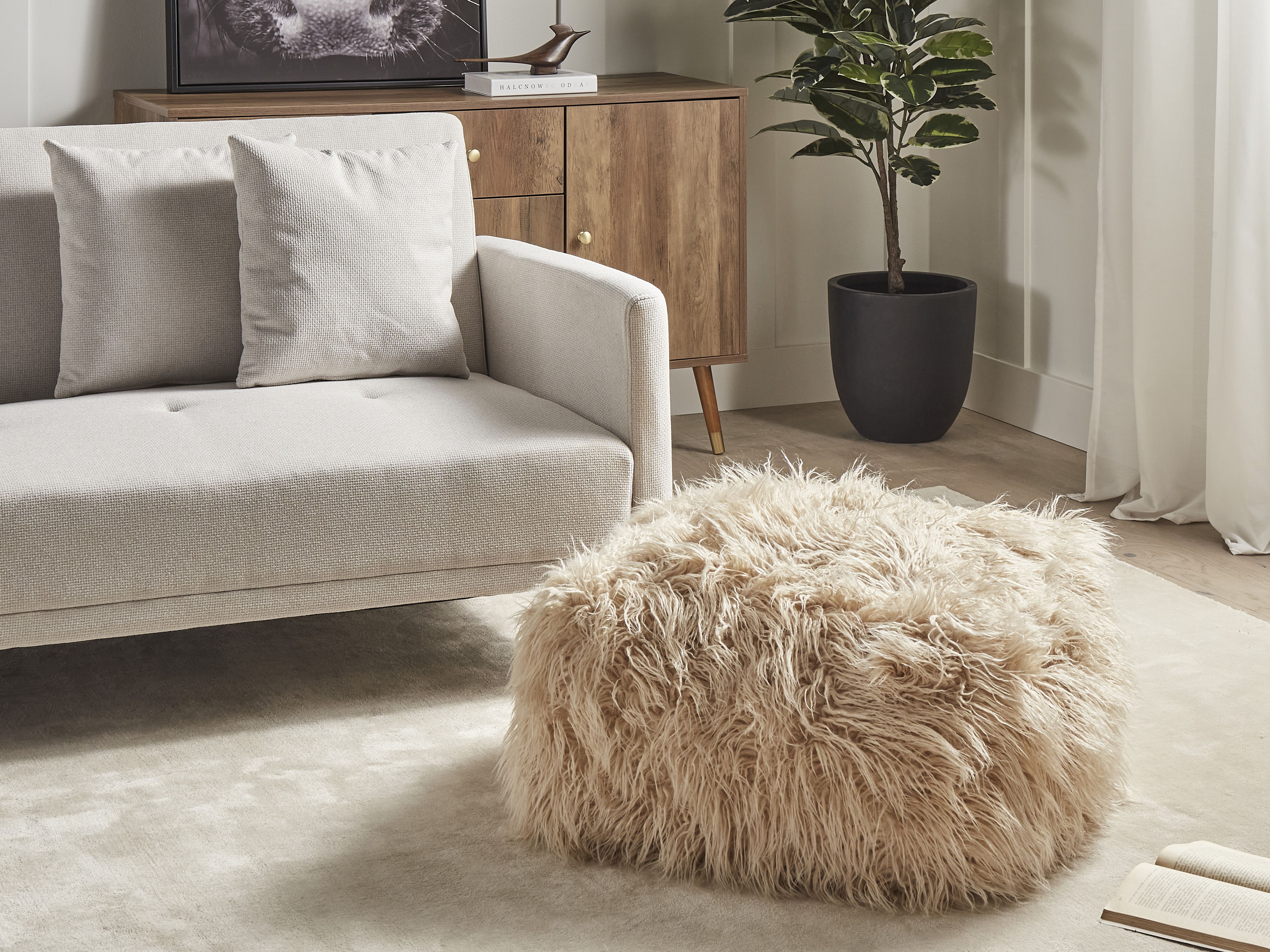 Pouffe MUKKI Faux Fur Beige