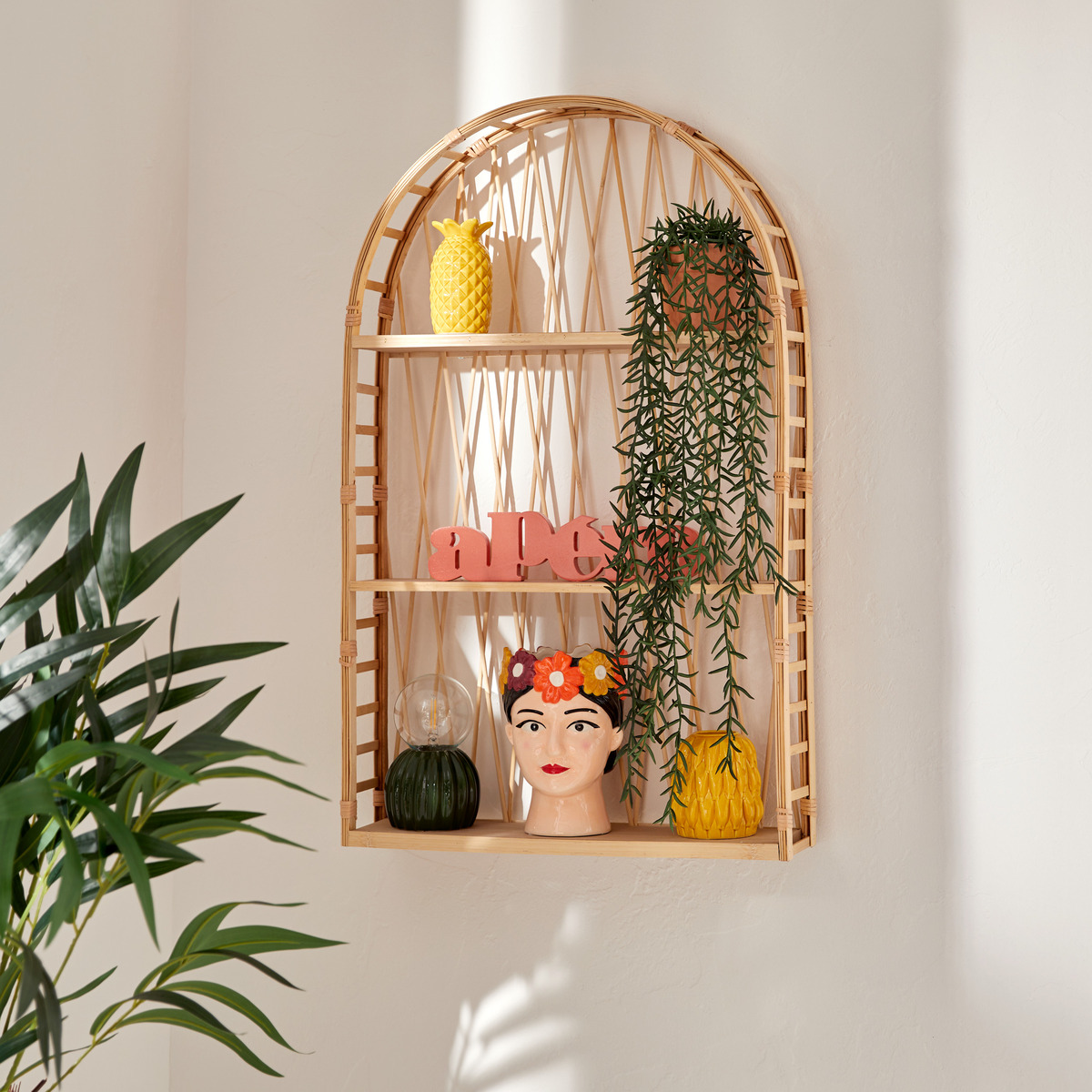 Wall shelf "Anahi" Bamboo, Beige, 74x45 cm