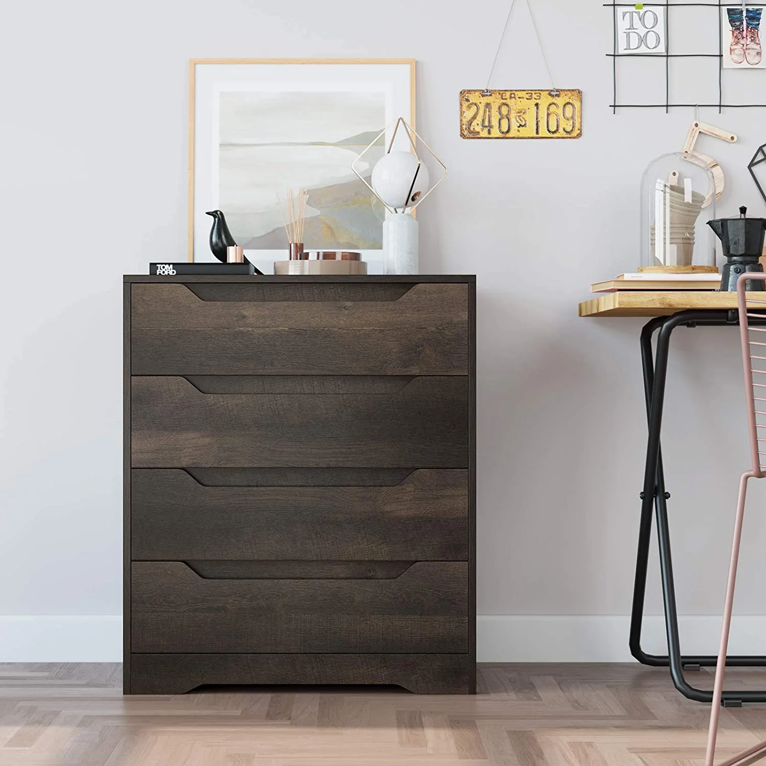 Homfa 4 Large Drawers Dresser, Modern Wood Chest of Drawers for Bedroom Hallway Living Room, White - Image 11