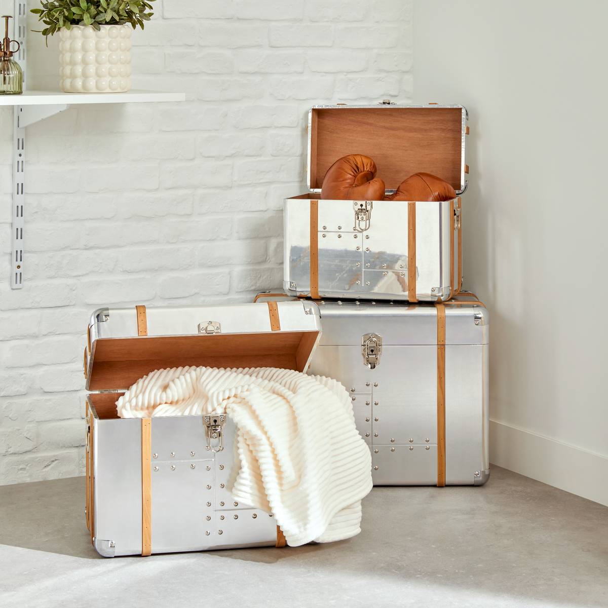 Set of 3 "Sky" trunks Silver, 54x33 cm