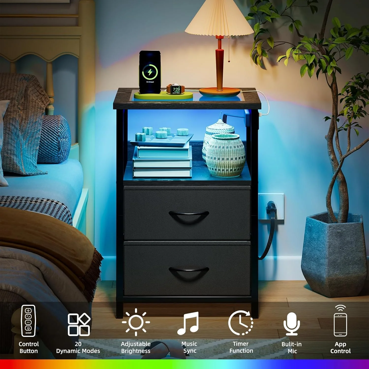 Fixwal 2 Drawers Night Stand with Glass Clear Desktop - Image 2 Fixwal 2 Drawers Night Stand with Glass Clear Desktop - Image 2