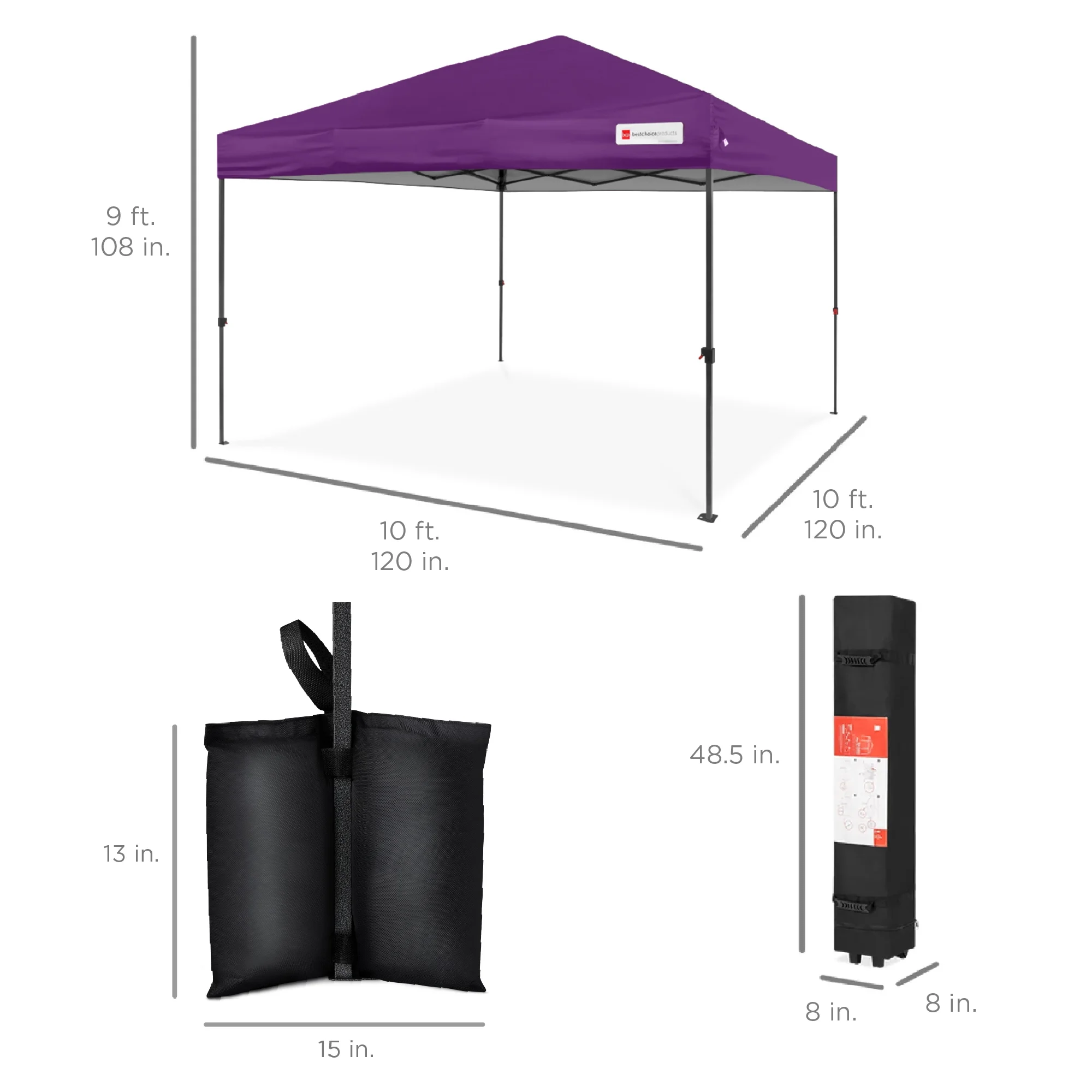 Best Choice Products 10x10ft Easy Setup Pop Up Canopy w/ 1-Button Setup, Wheeled Case, 4 Weight Bags - White - Image 190