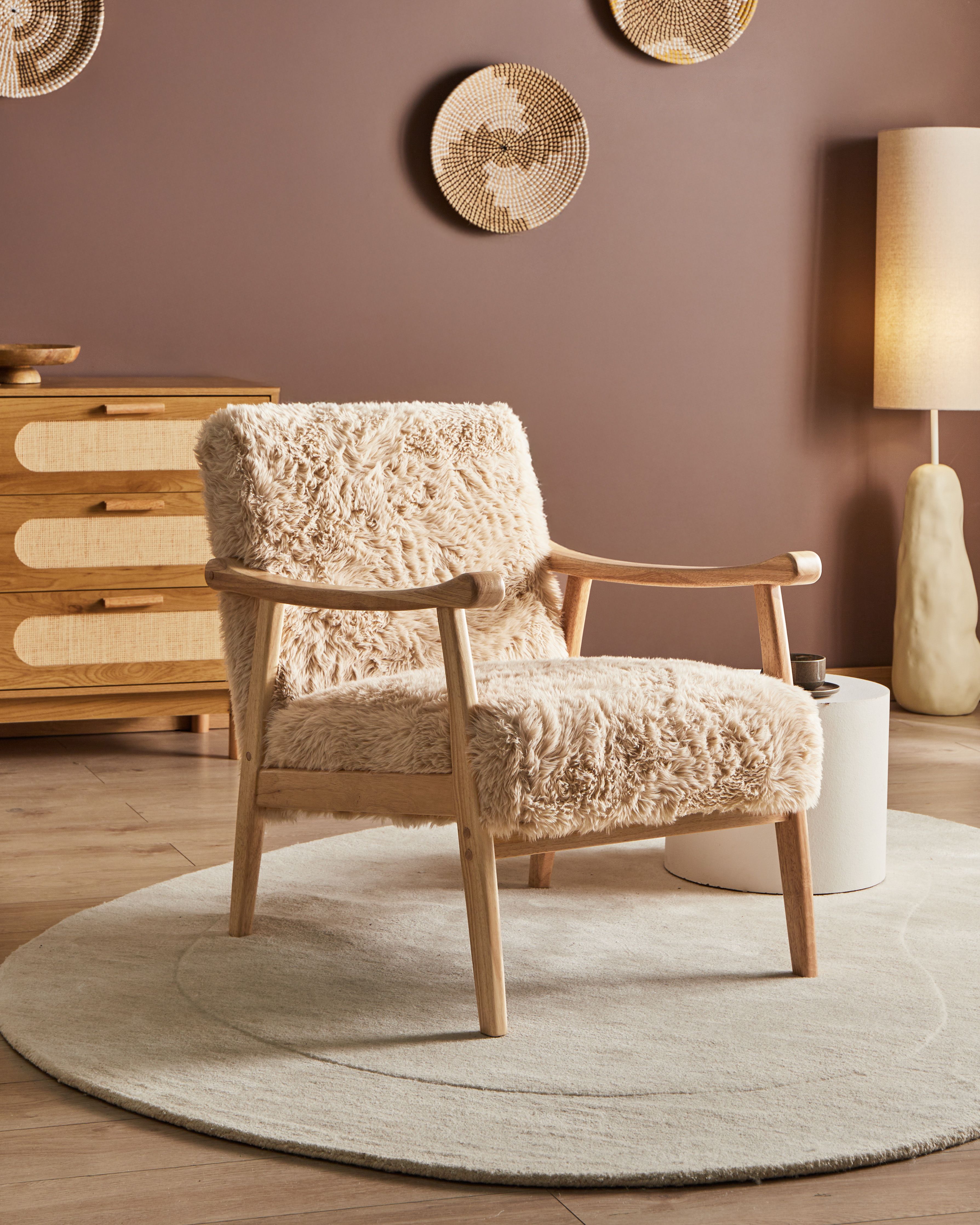 Armchair LEKNES Faux Fur Light Beige