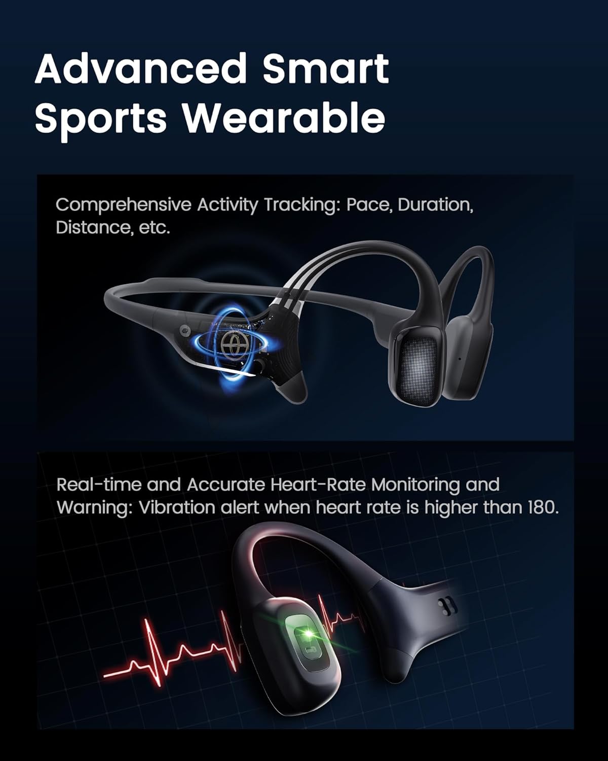 mojawa HaptiFit Terra Advanced Smart Sports Wearable  Open Ear Bluetooth Bone Conduction Headphones with Mic and 32GB MP3  Waterproof Wireless Earphones for Workouts  Swimming and Running  Black