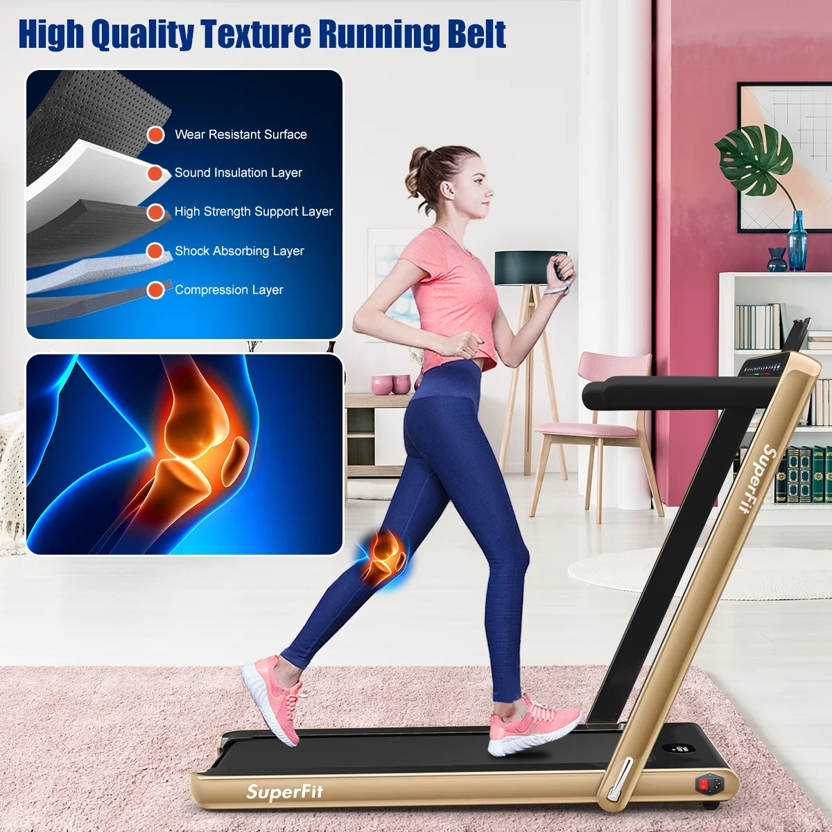 Gymax 2 in 1 Folding Treadmill 2.25HP Running Machine w/ Dual Display APP Control Black - Image 58