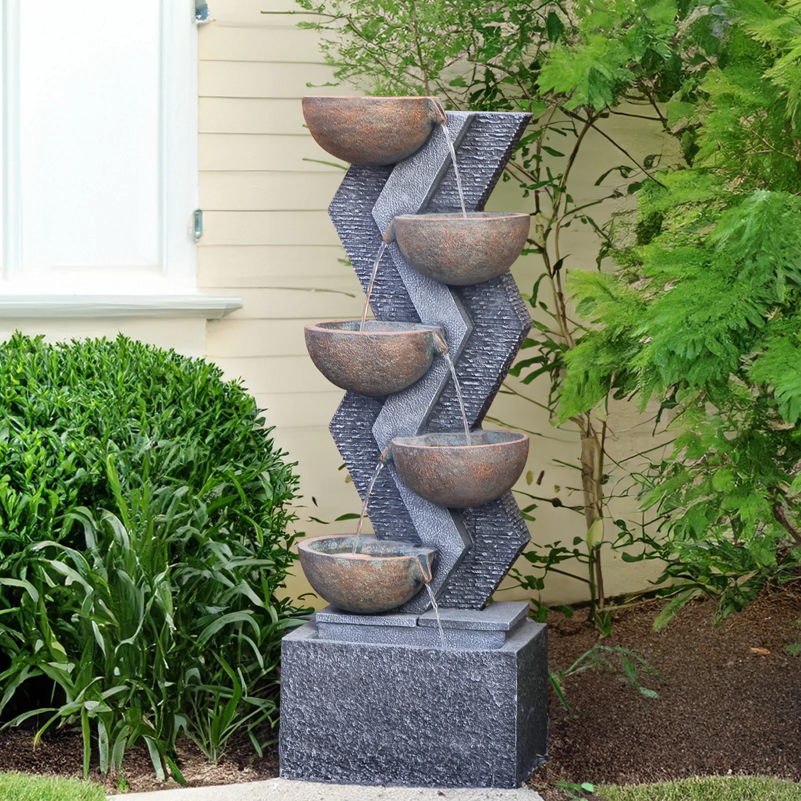 6-Tier Garden Outdoor Fountains and Waterfalls with Lights & Bowls for Patio, Backyard, Deck, Porch and Home Decor