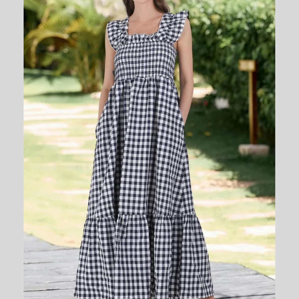Ruffled Sleeveless Gingham Midi Dress - ZKZOOK