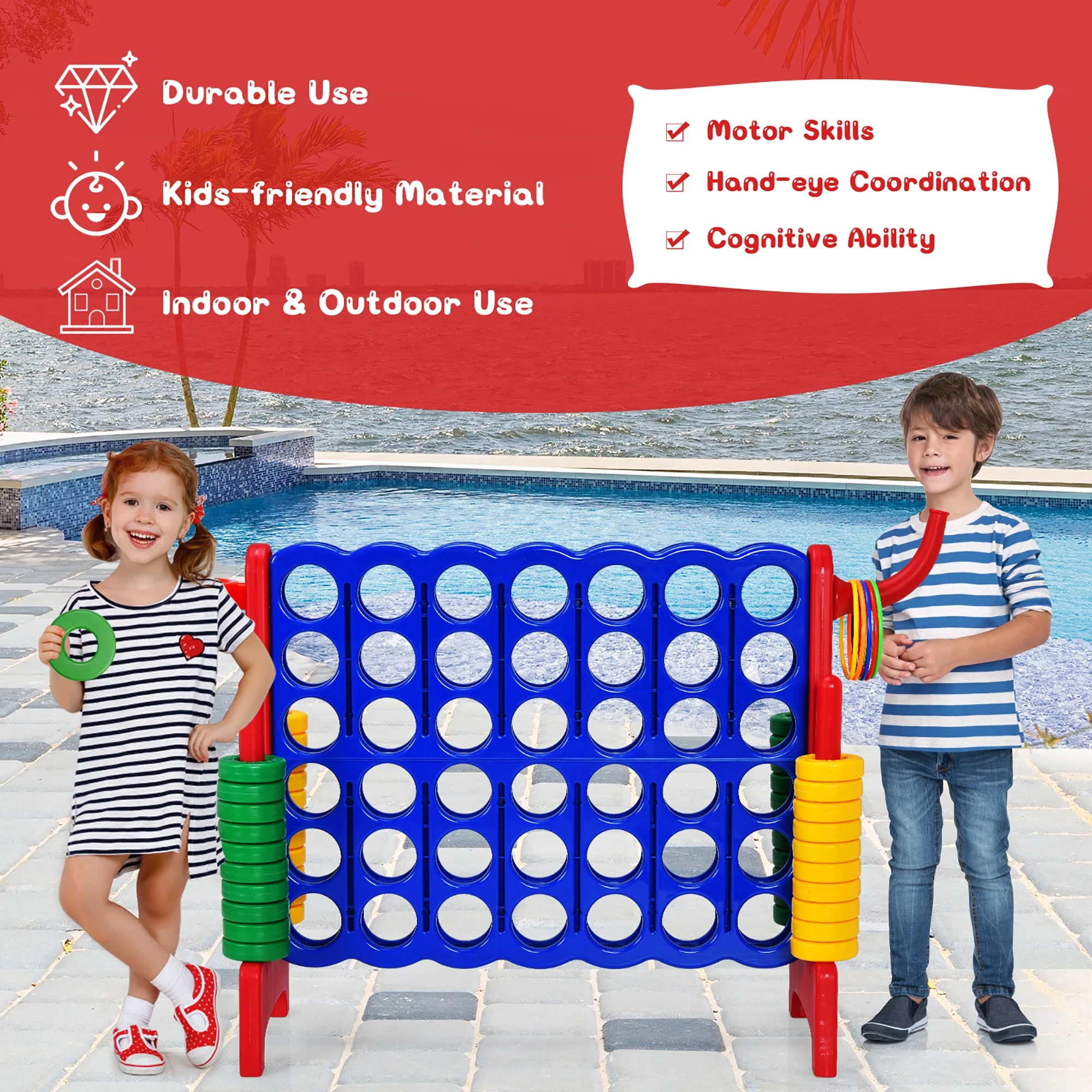 Costway Giant 4 in A Row Jumbo 4-to-Score Game Set W/Storage Carrying Bag for Kids Adult - Image 39