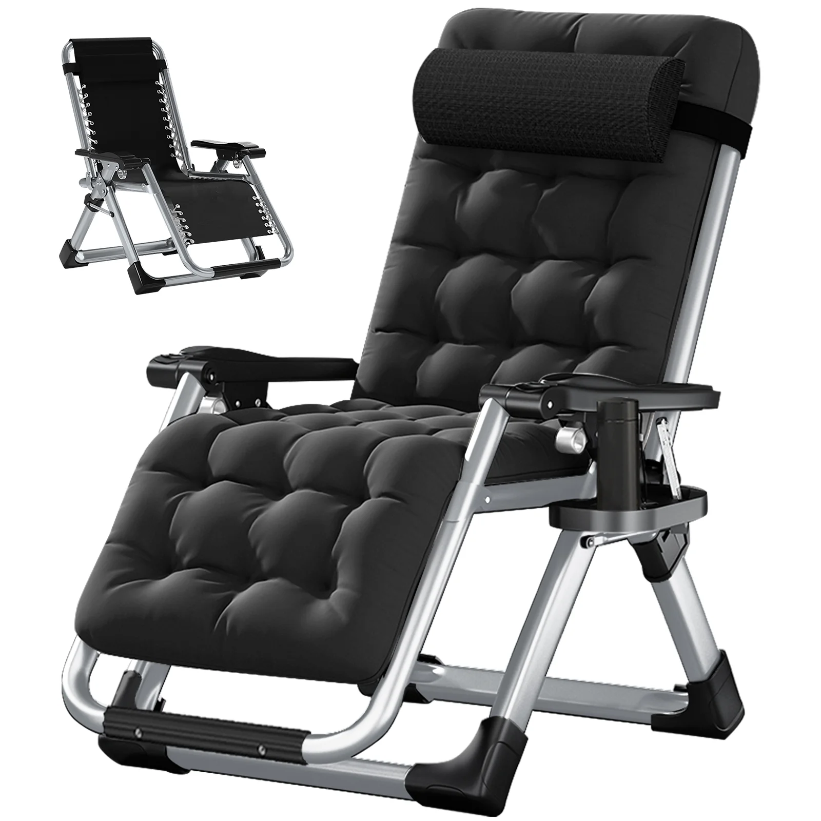 NAIZEA 2 Pack Zero Gravity Chair, Foldable Portable Lawn Recliner with Cushion, Headrest, Cup Holder, Black - Image 32