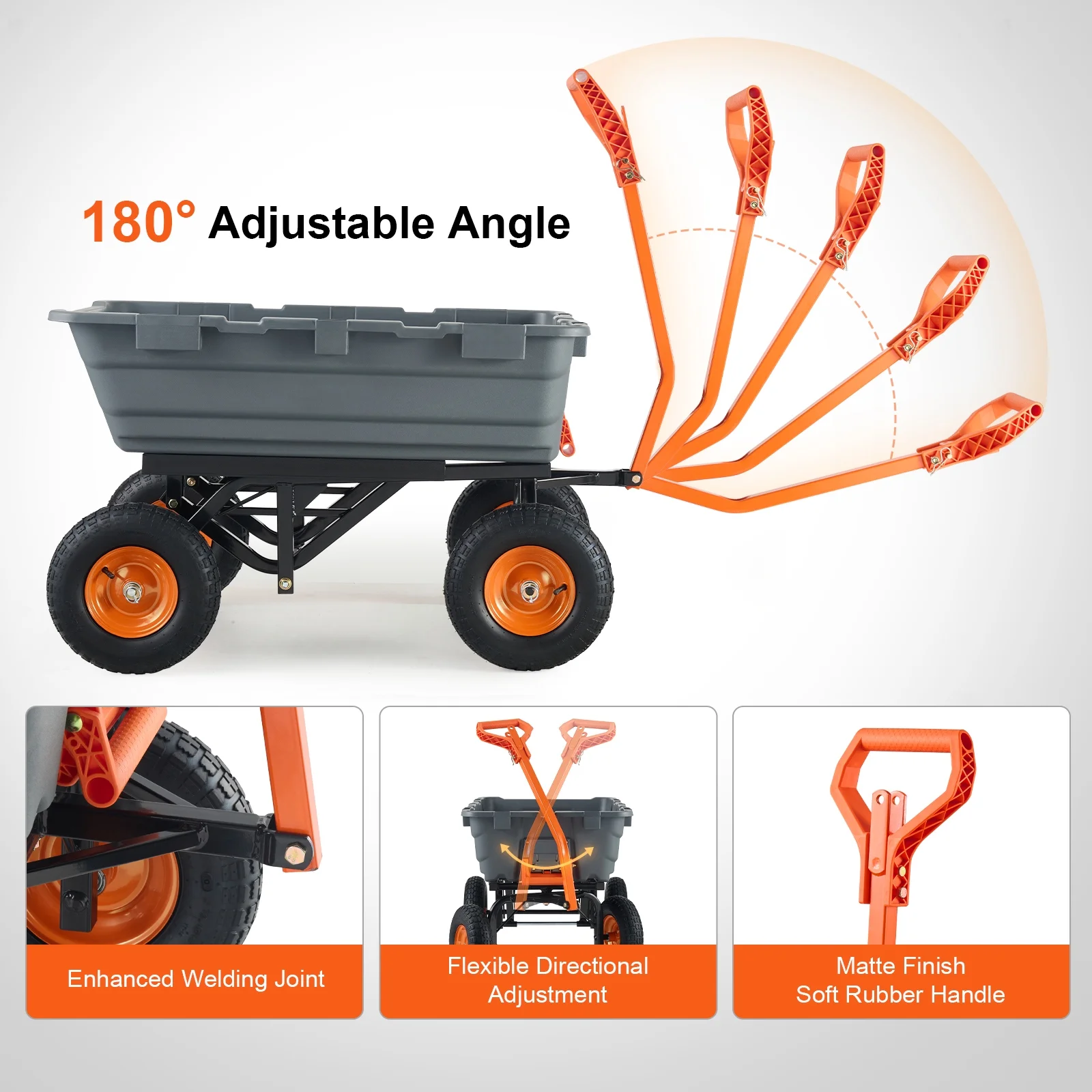 KFFKFF Garden Dump Cart, 35.8x19.5x8.2 in Dump Truck Cart, Max. 600lbs Load Capacity, 10in Rubber Tire, 180�� Adjustable Handle - Image 26