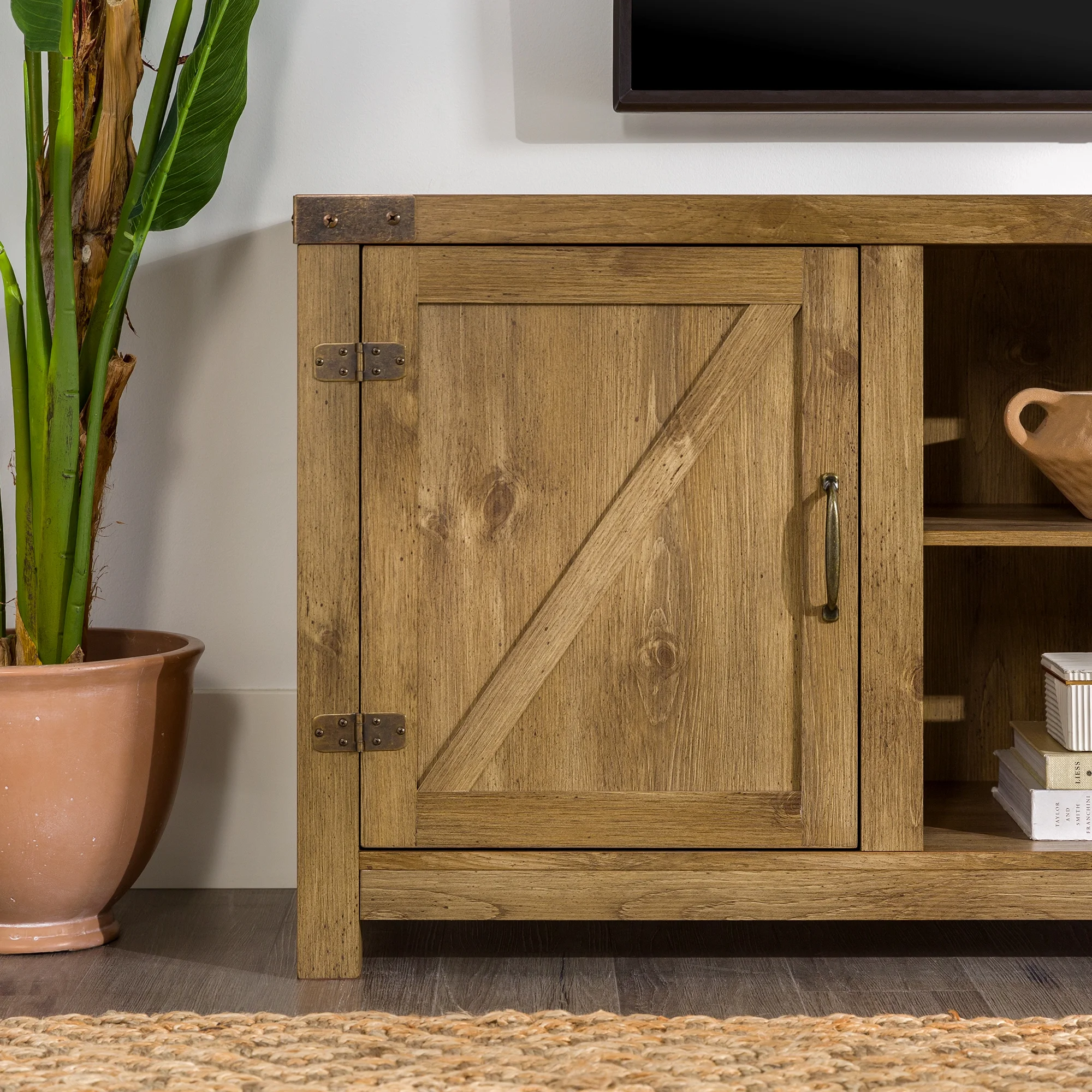 Walker Edison Modern Farmhouse Barn Door TV Stand for TVs up to 65", Grey Wash - Image 49