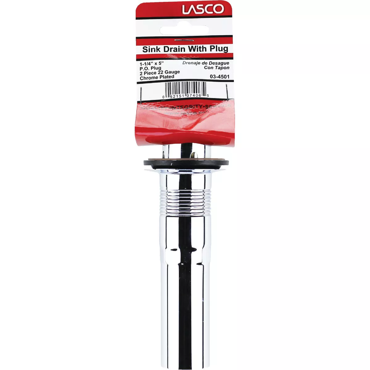 Lasco 1-1/4 In. x 5 In. Chrome-Plated Brass P.O. Plug 2-Piece Bathroom Sink Drain with Overflow
