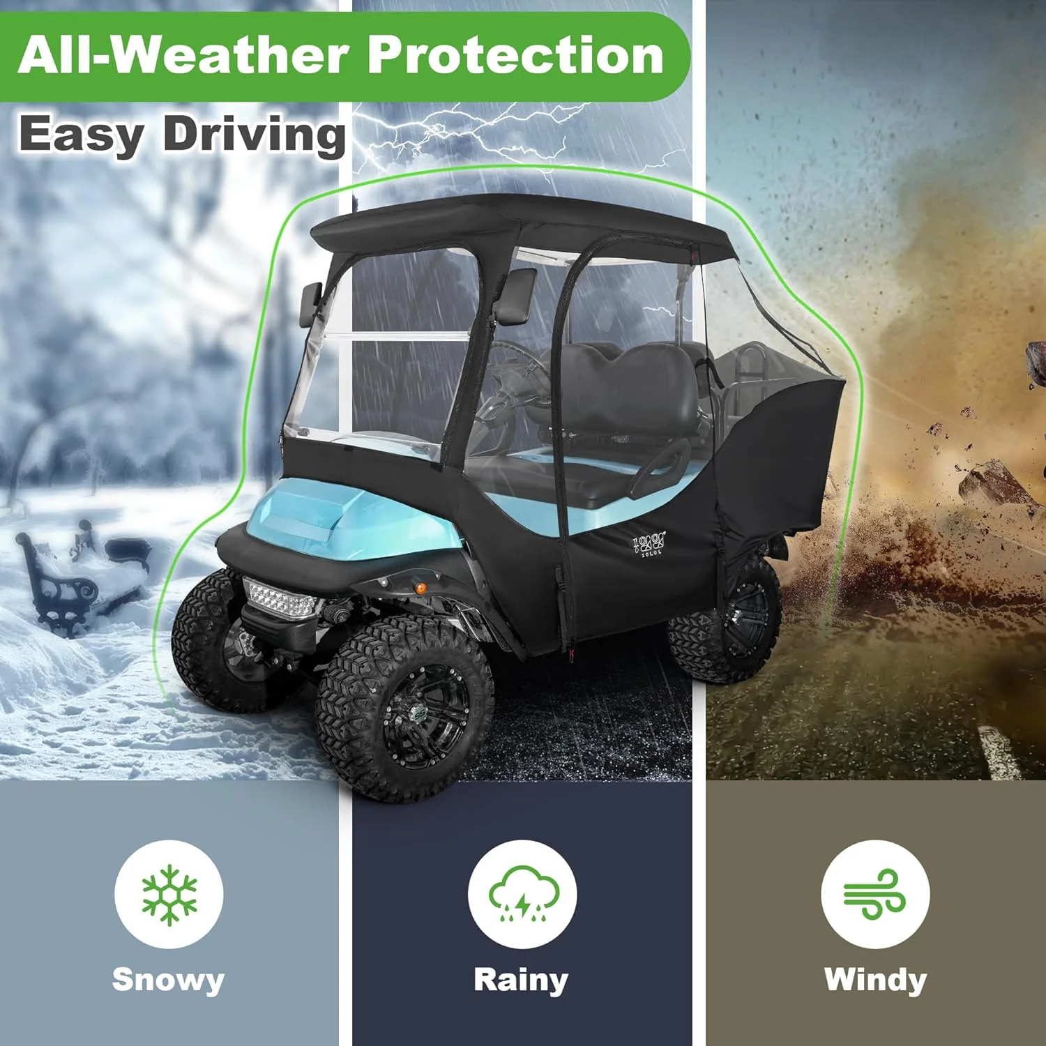 10L0L Golf Cart Enclosure for Club Car Precedent 4 Passenger , 600D Windproof Waterproof Driving Rain Cover, Black - Image 7