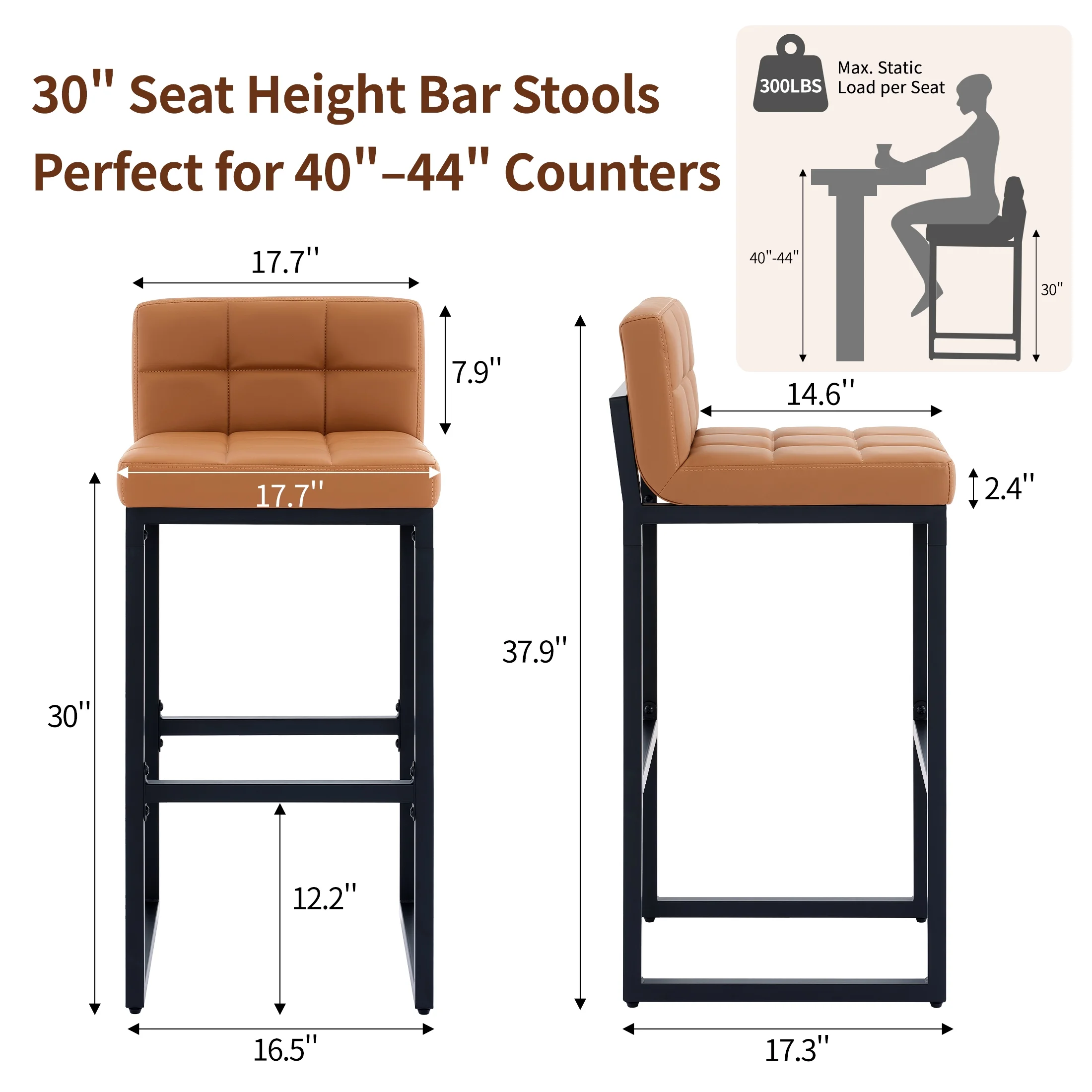 FIRAVOE Bar Stools Set of 3, Counter Height Bar Stools (Low Back)(Thickened Frame) 26" PU Leather Barstools Bar Chairs for Kitchen Island, Black - Image 35