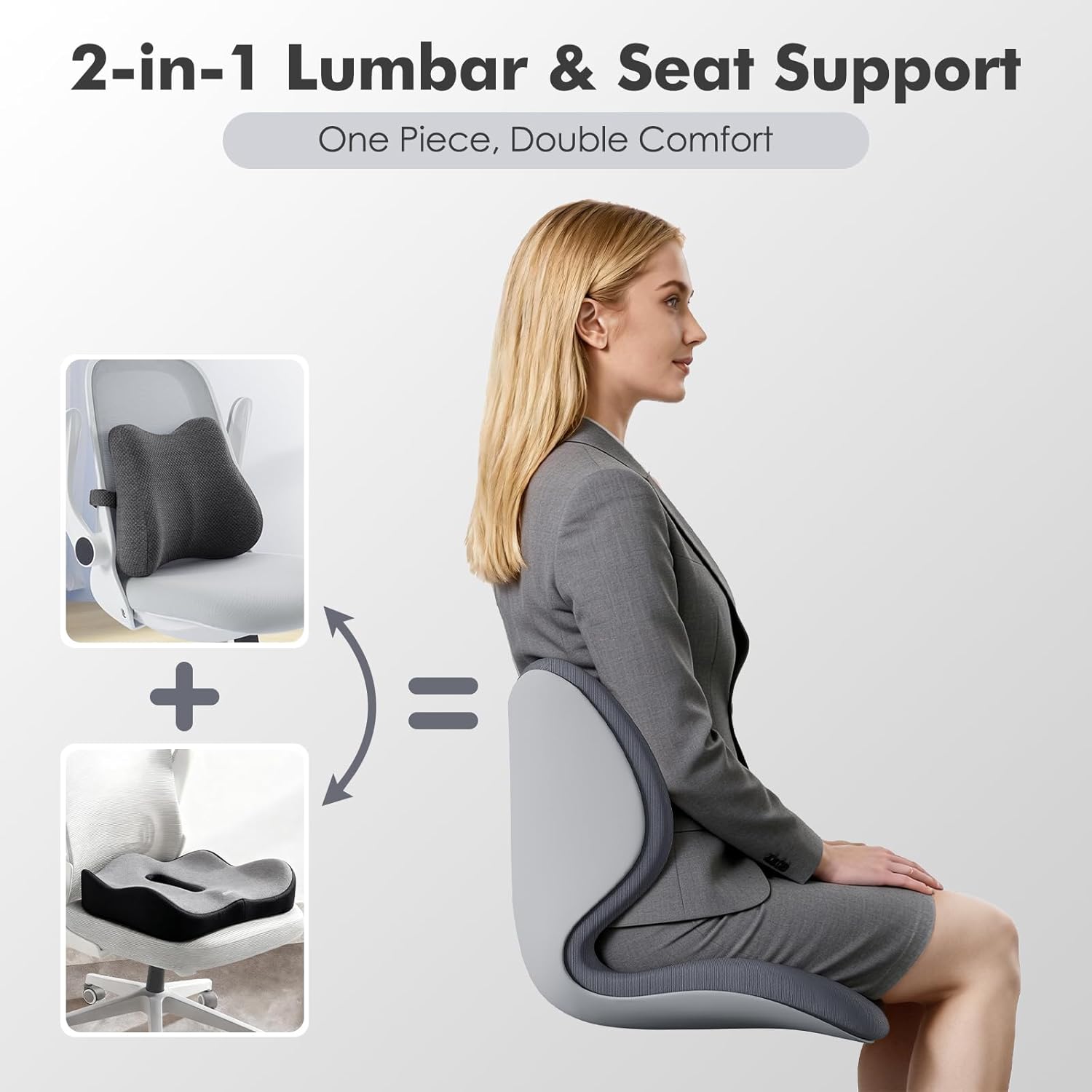 Civa Ergonomic Back Support Cushion for Office & Wheelchair, Posture Support for Long Sitting, Lumbar System & Extra-Thick Memory Foam for Sciatica Pain Relief (Max Hips 40