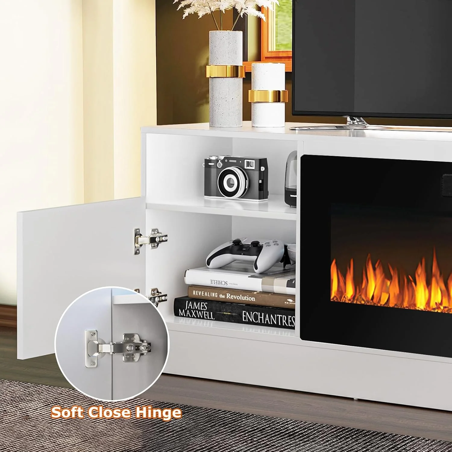 Waleaf Fireplace tv Stand with 36 inch Fireplace Up to 80