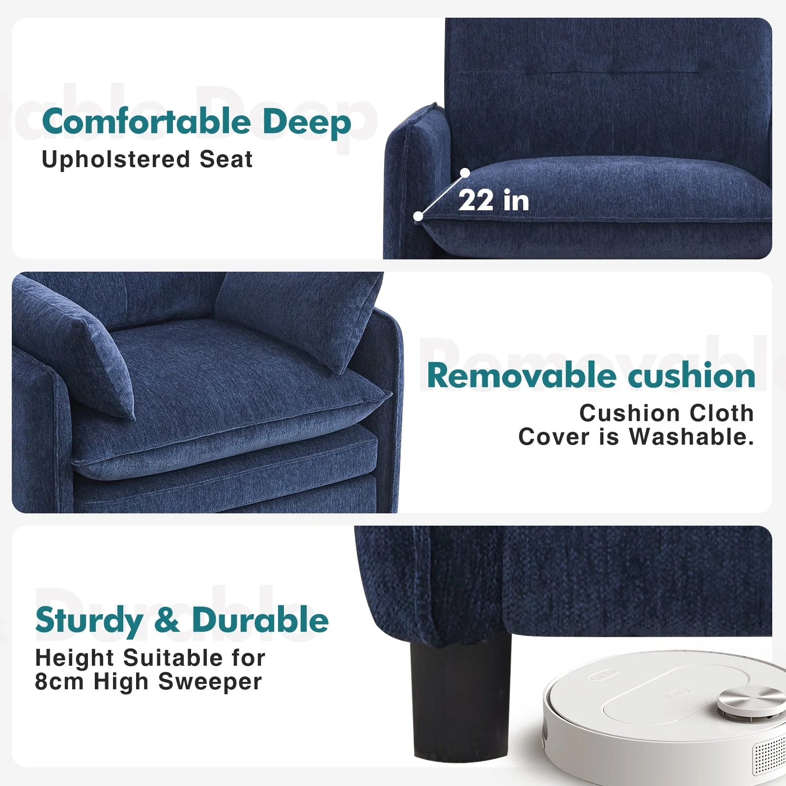 Aemeios Upholstered Chenille OversizedAccent Armchairs with Ottoman and Side Pocket, Cream - Image 18