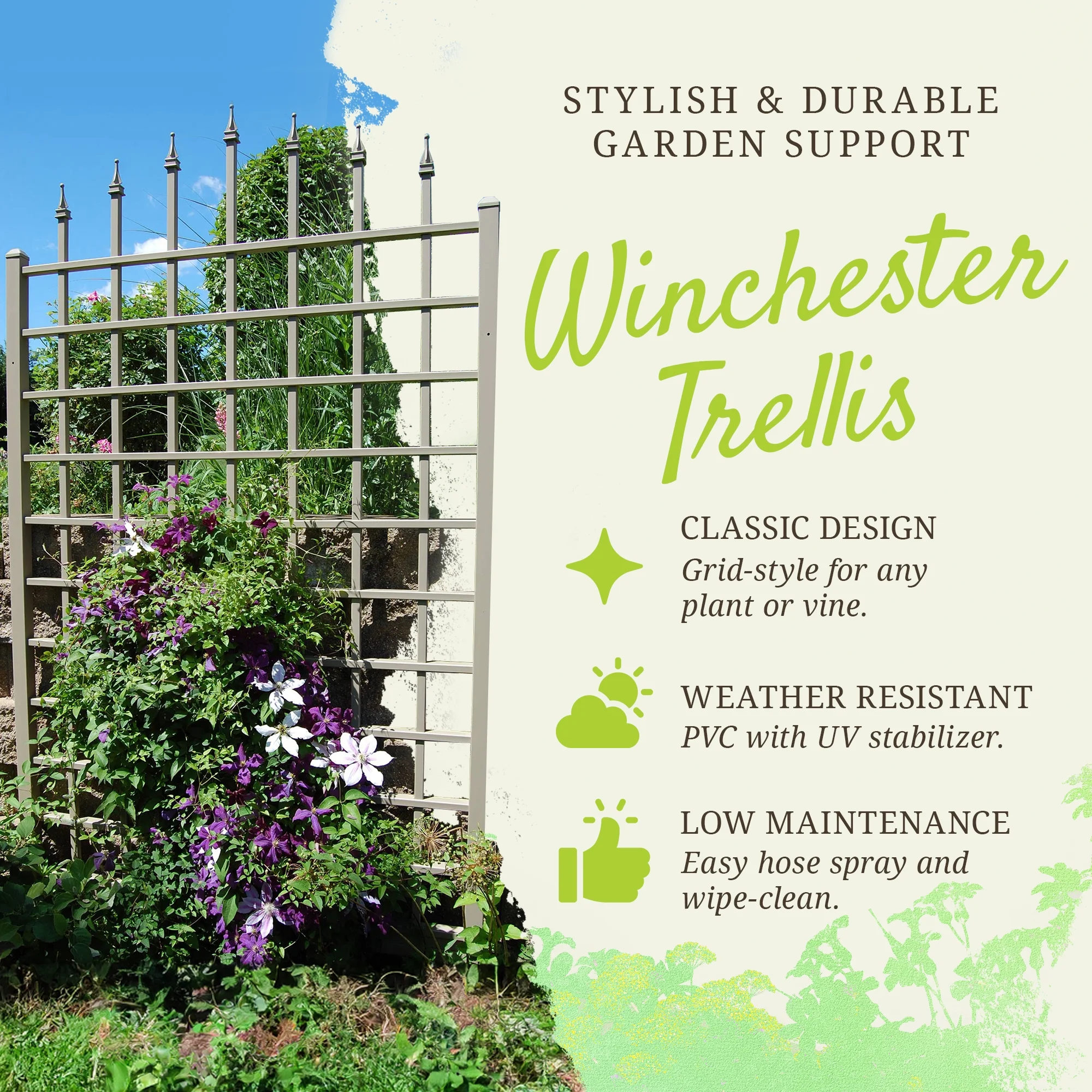 Dura-Trel Winchester 57 by 95 Inch Outdoor Garden Patio Trellis, Mocha - Image 3
