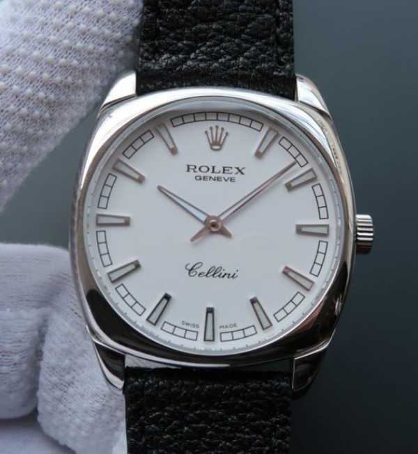 Replica Rolex Cellini Danaos 4243 SS White Dial Black Leather Strap A2824 - Elite Watch Atelier
