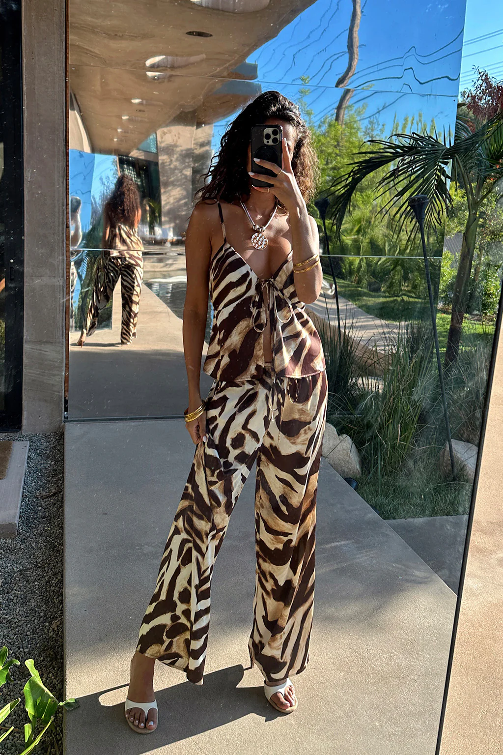 Clear Breeze Mocha Zebra Satin Pants