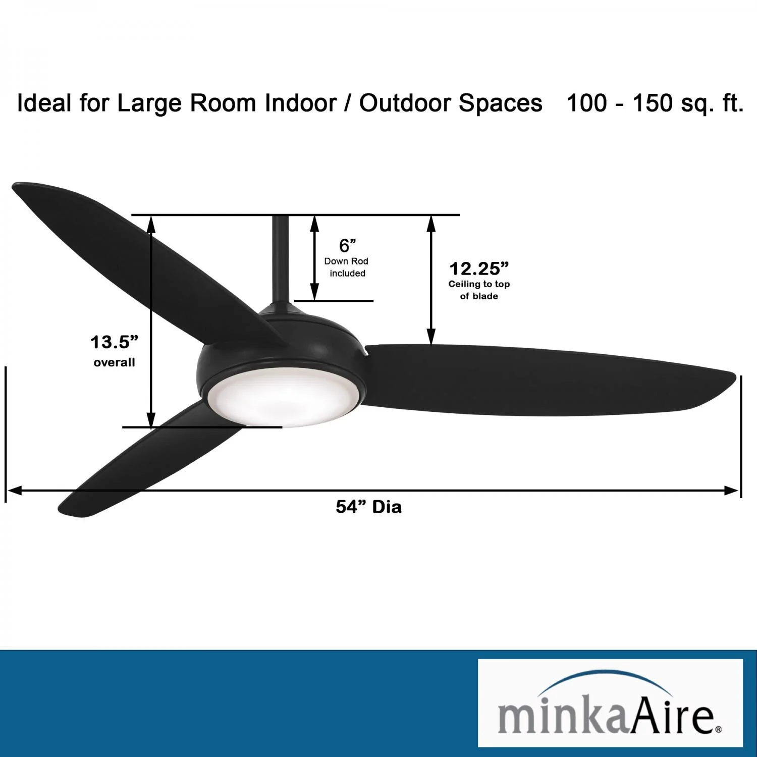 54 Inch Ceiling Fan With Light Kit-Coal Finish-Coal Blade Color Minka Aire Fans F465l-Cl