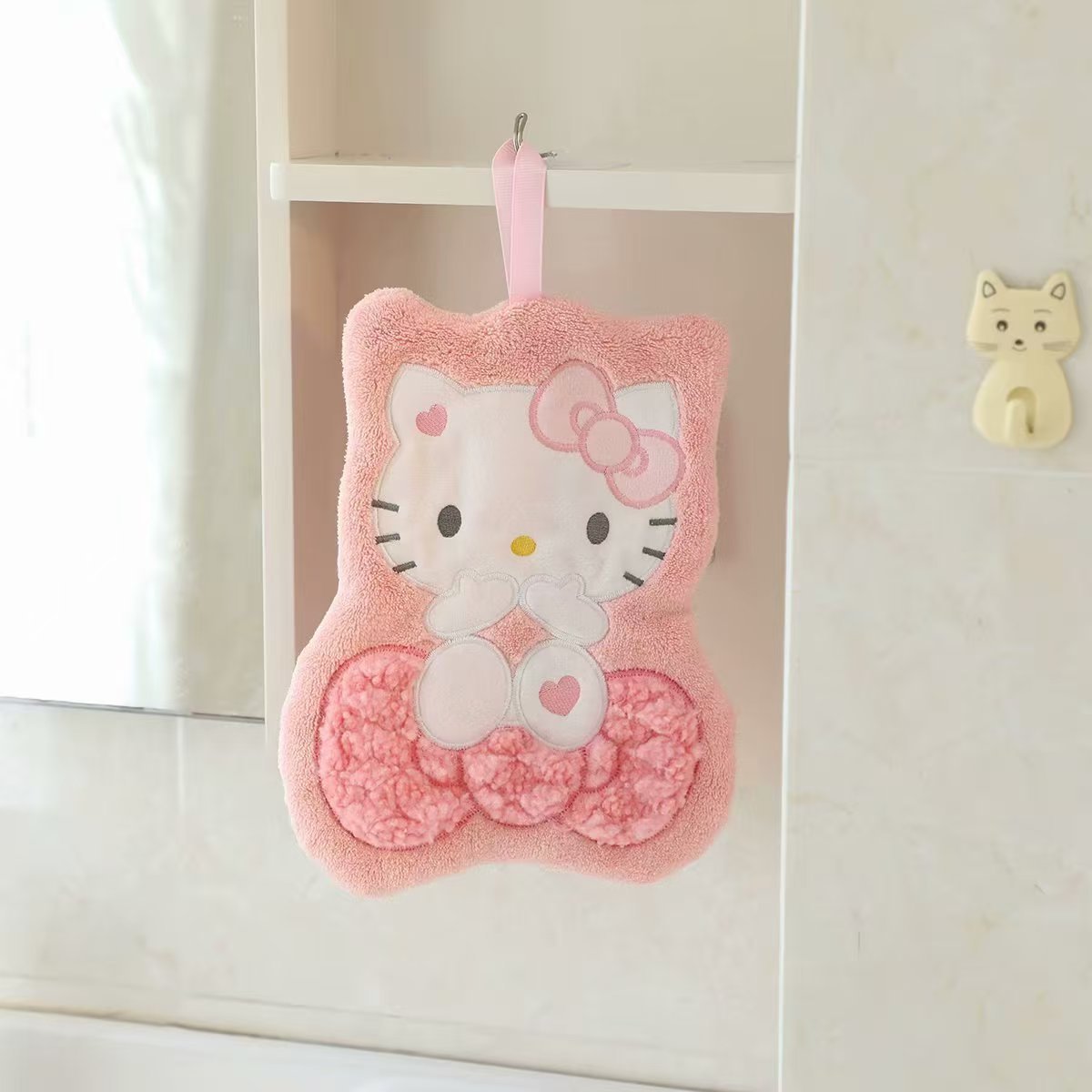 Cute Melody Hanging Kitchen Bathroom Children's Water Absorbent Star/Moon Shape Coral Fleece Cartoon Hand Towel