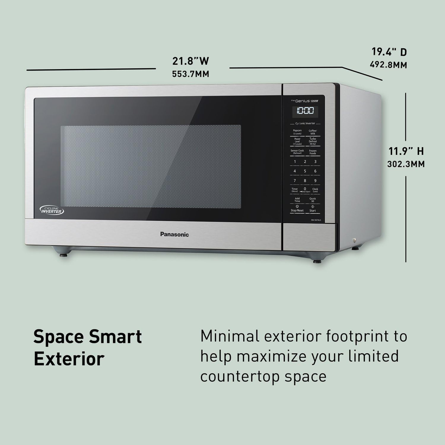 Panasonic NN-SN76LS 1.6 cu.ft Cyclonic Inverter Countertop Microwave Oven 1250Watt Power with Genius Sensor Cooking, 19.44