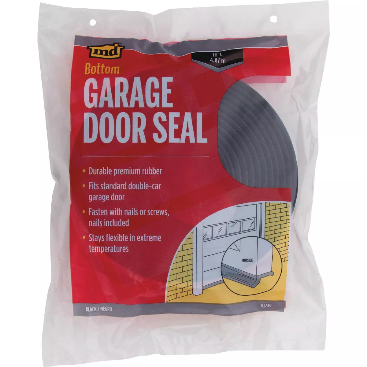 M-D Building Products 16 Ft. Black Rubber Garage Door Bottom Seal