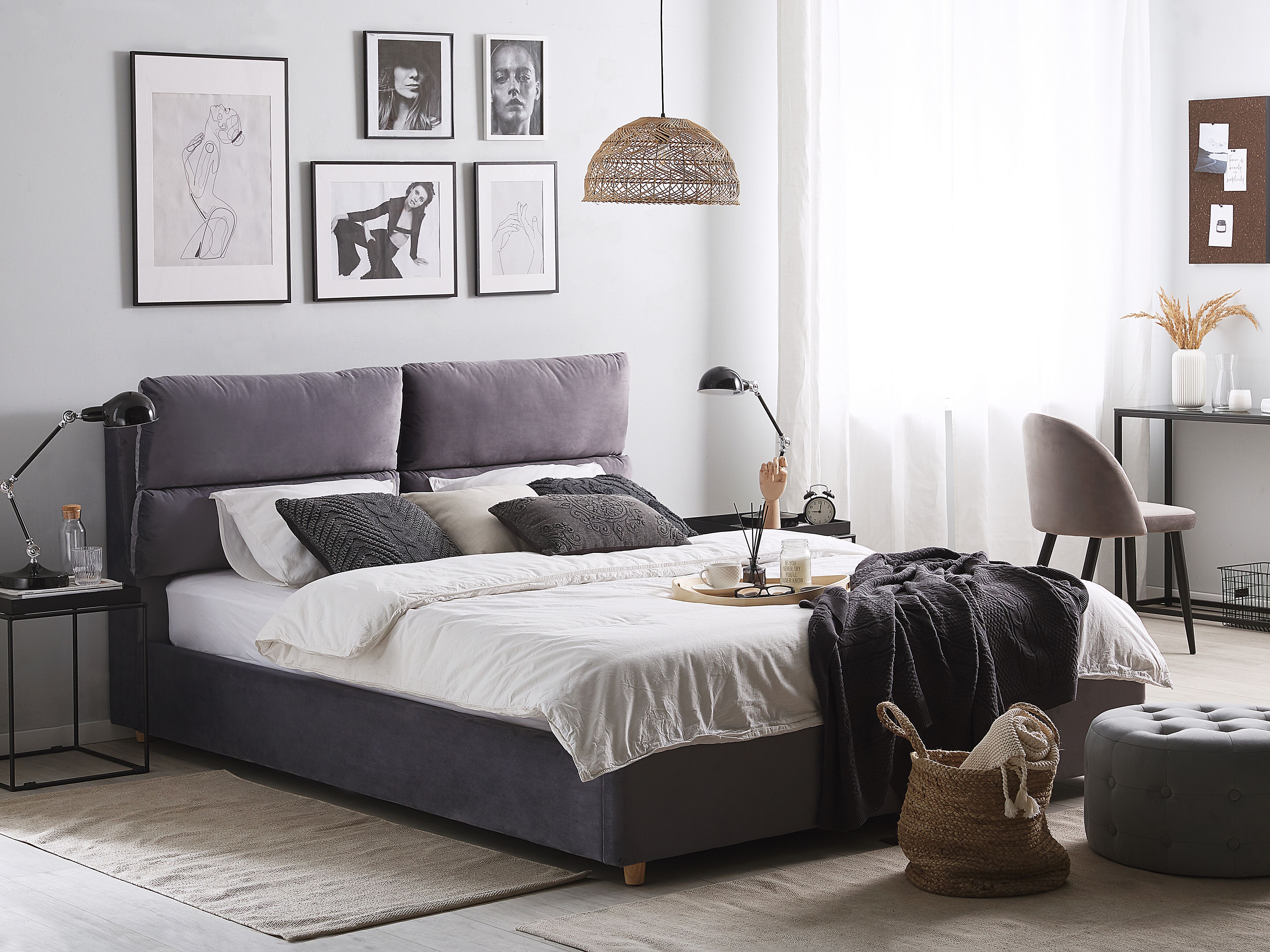 Ottoman Bed Velvet BATILLY 180 x 200 cm (EU Super King) Grey