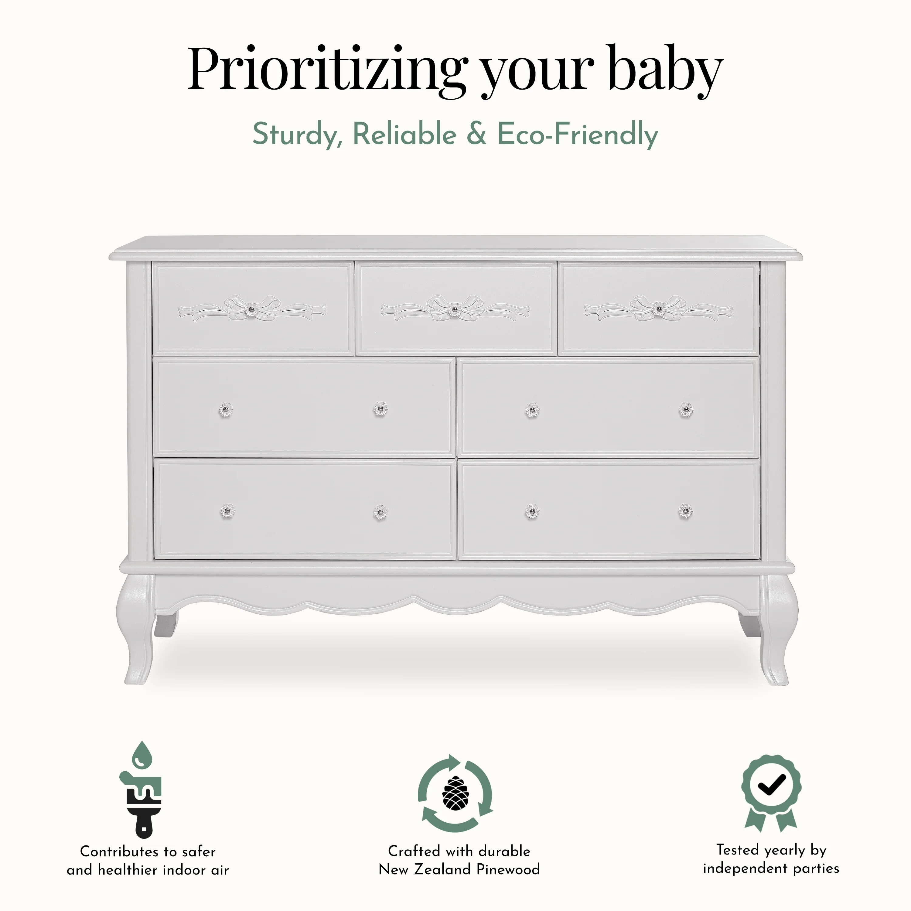 Evolur Aurora 7-Drawer Double Dresser in Ivory Lace, Spacious Drawers - Image 15
