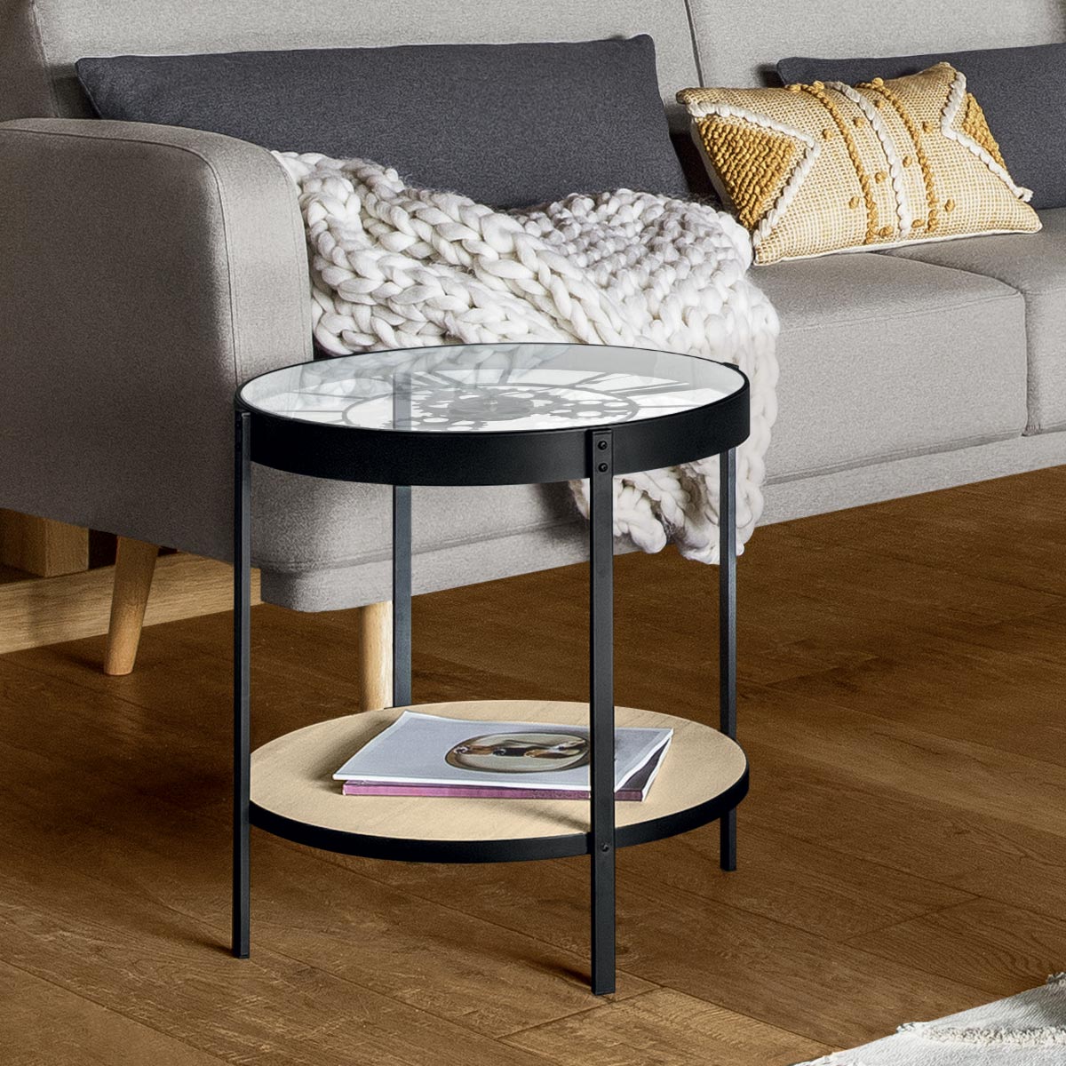 Side table clock Black, D.51 cm