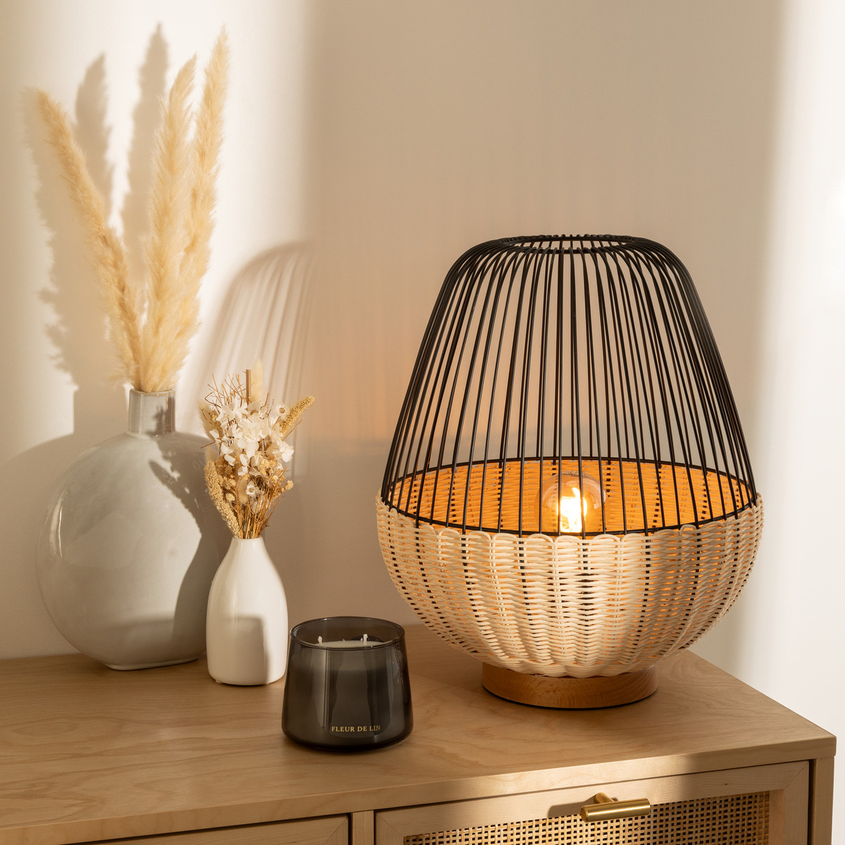 Lamp "Anea" Beech, Black, H.35,5 cm