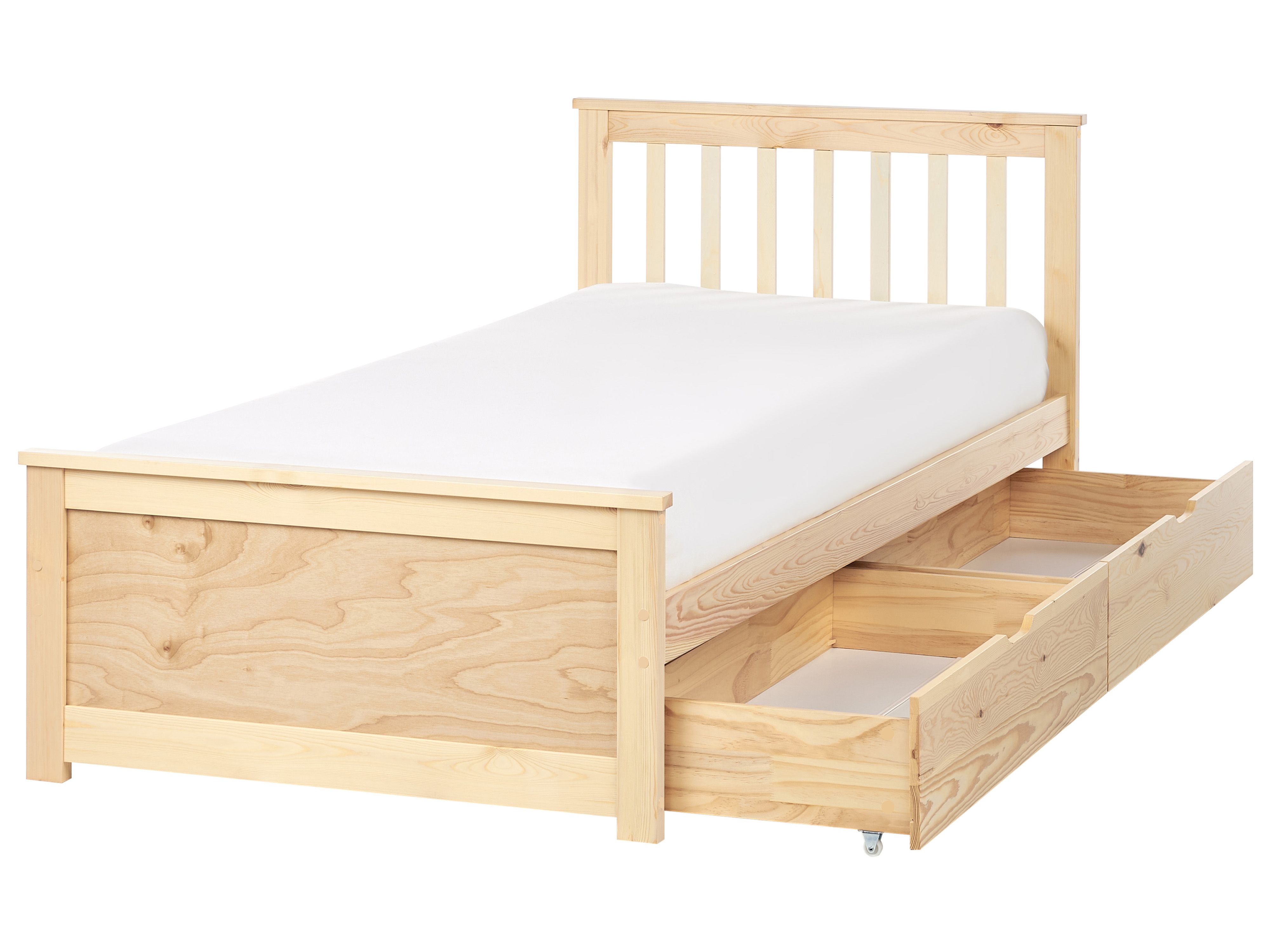 Bed with Storage Drawers Pine Wood OLENDON 90 x 200 cm (EU Single) Light Brown