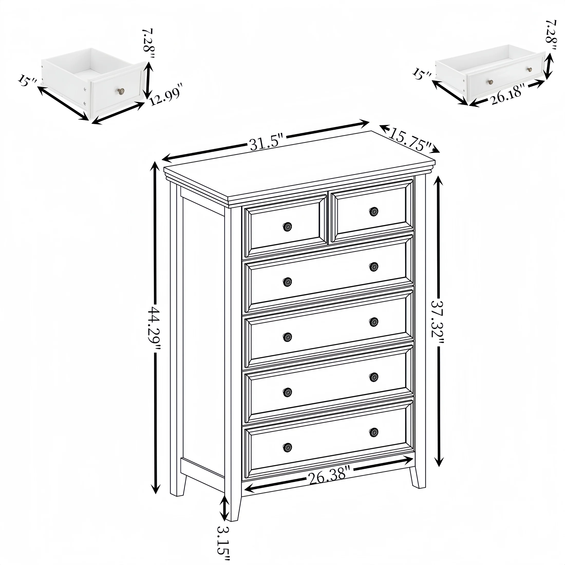 Aukfa 6 Drawer Tall Dresser Chest of Drawers Closet Organizers for Bedroom Living Room,Black