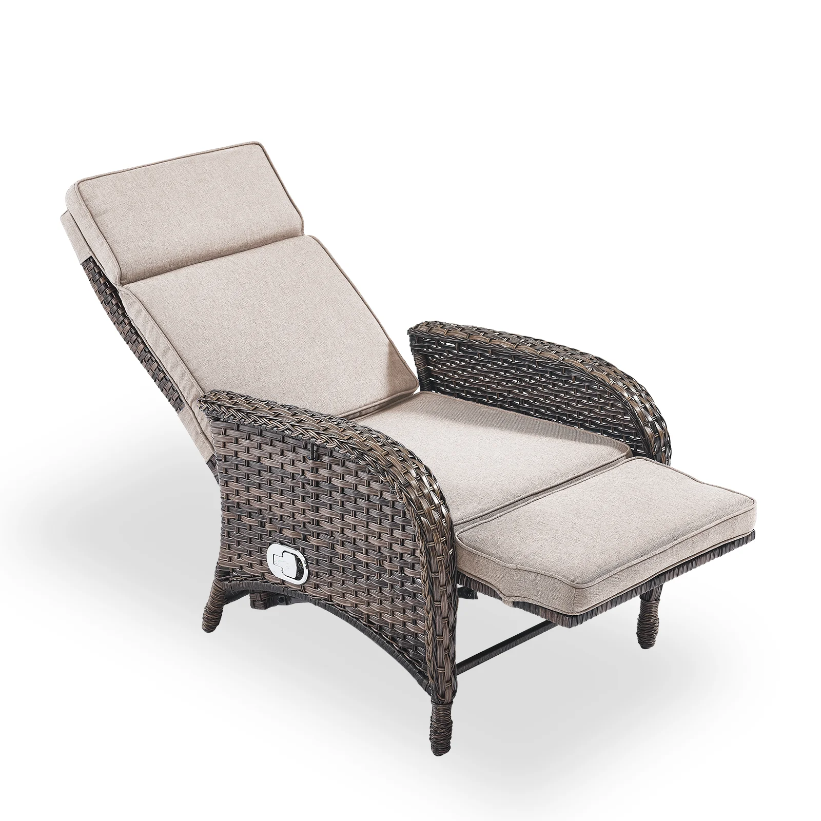 OPOHORO Outdoor Recliner Chair, Adjustable Reclining Patio Chair with Cushion, Wicker Outdoor Chaise Lounge with Adjustable Backrest and Footrest, Ideal for Pool Deck, Beige - Image 3