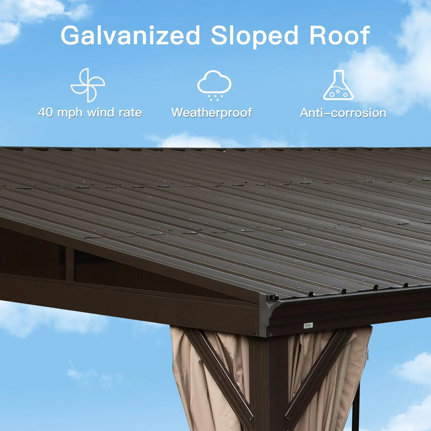 TOTAL Outdoor 10'x12' All-Season Sunroom Gazebo with Steel Roof, PVC Screen, Front & Side Door, Brown - Image 62