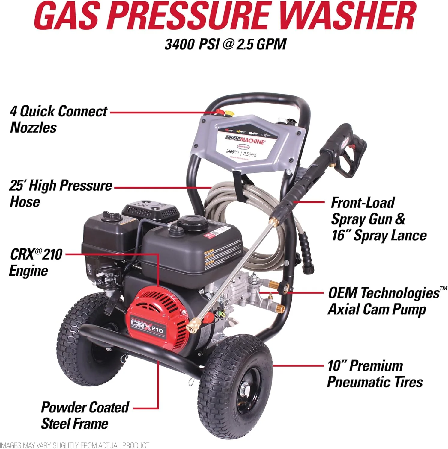 Simpson Gas Pressure Washer 3400 PSI 2.5 GPM With 25 ft Hose - CM61083 - Image 3 Simpson Gas Pressure Washer 3400 PSI 2.5 GPM With 25 ft Hose - CM61083 - Image 3